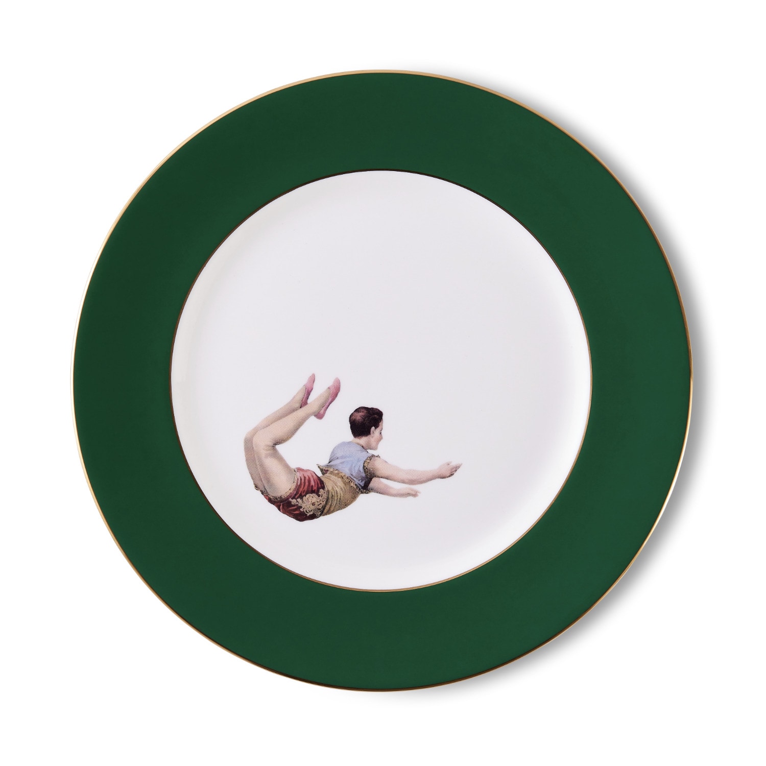 Melody Rose London Gold / Green Trapeze Boy Forest Green Dinner Plate In Green