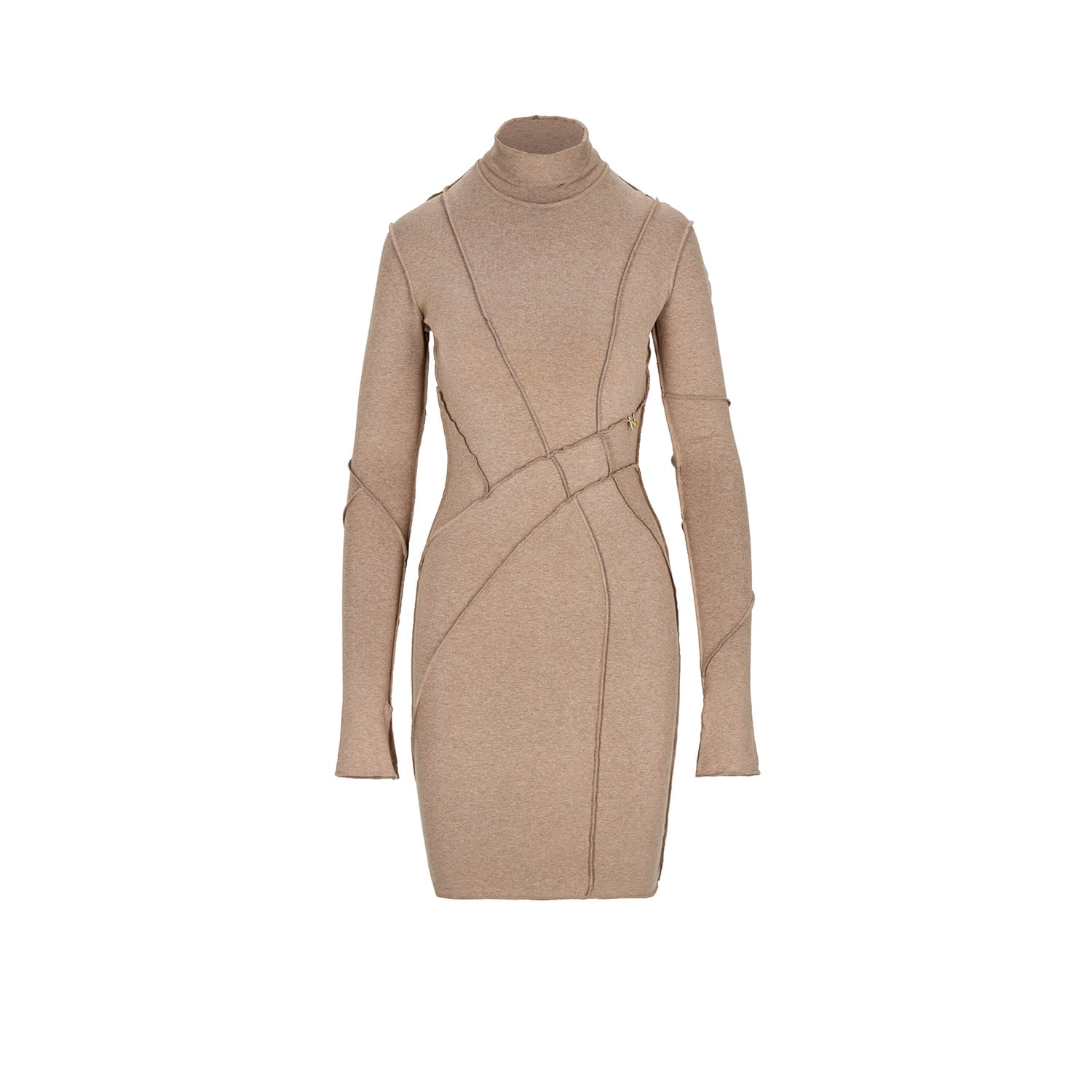 Mandragora Women's Neutrals Beige Viscose Dress With Turtleneck And Extra Long Sleeves In Beige