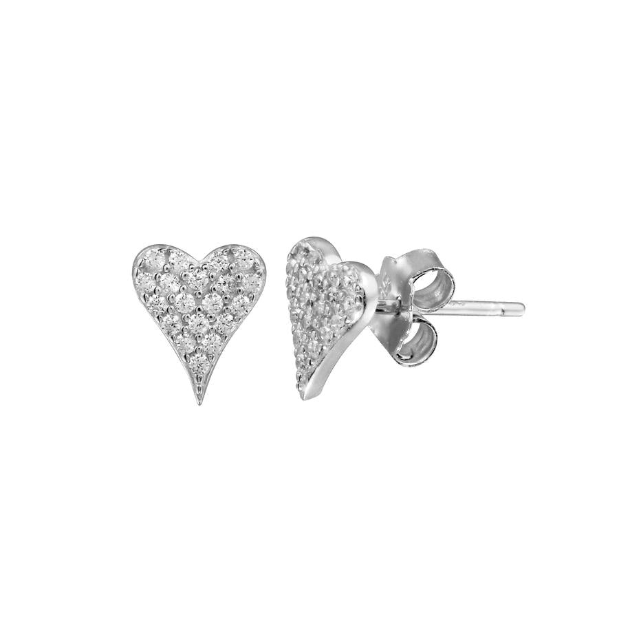 Women’s Large Pave Heart Studs - Silver Shymi