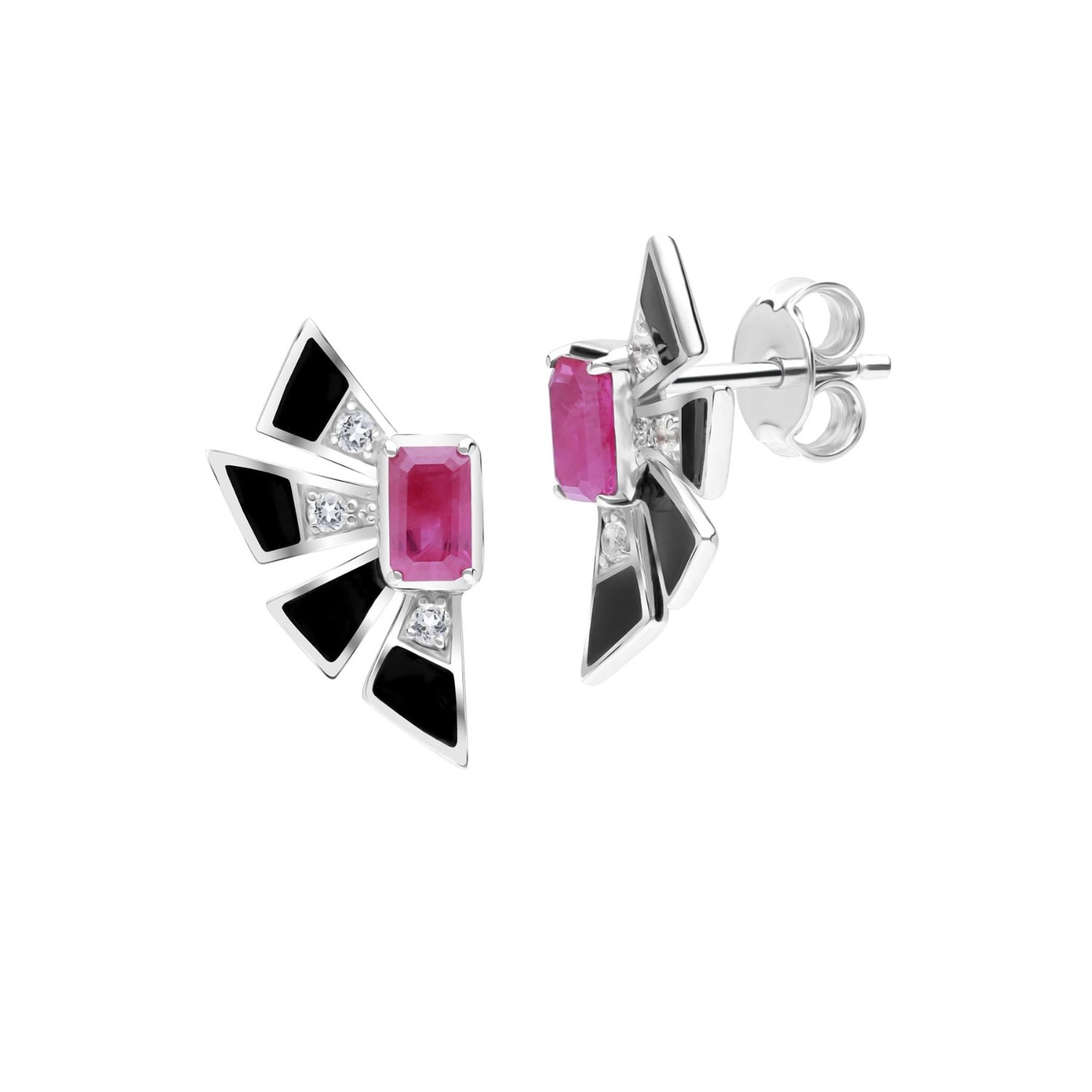 Women’s Red Grand Deco Ruby & White Topaz Fan Earrings Gemondo