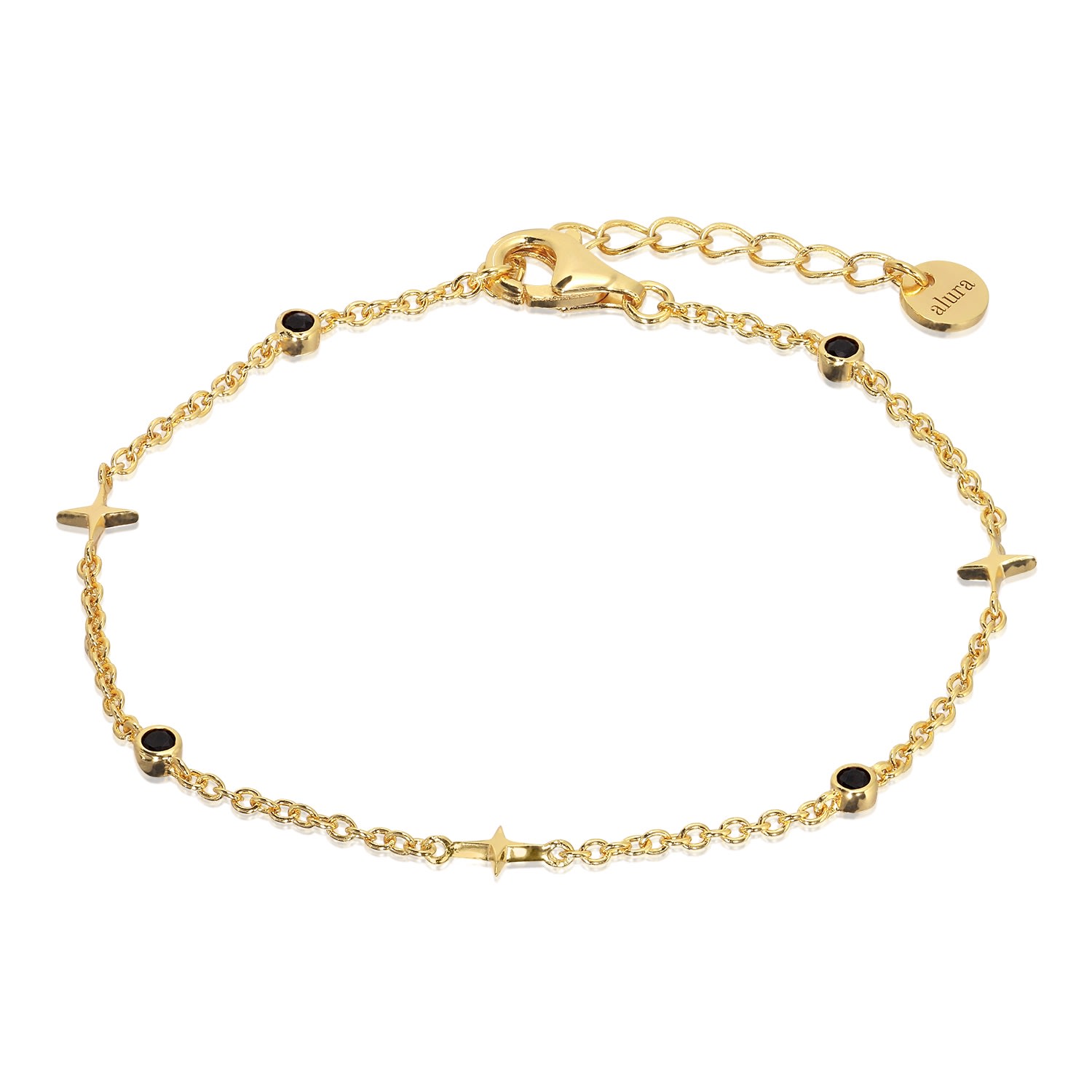 Alura Copenhagen Jewellery Women's Gold Venus Bracelet With Onyx & Crosses