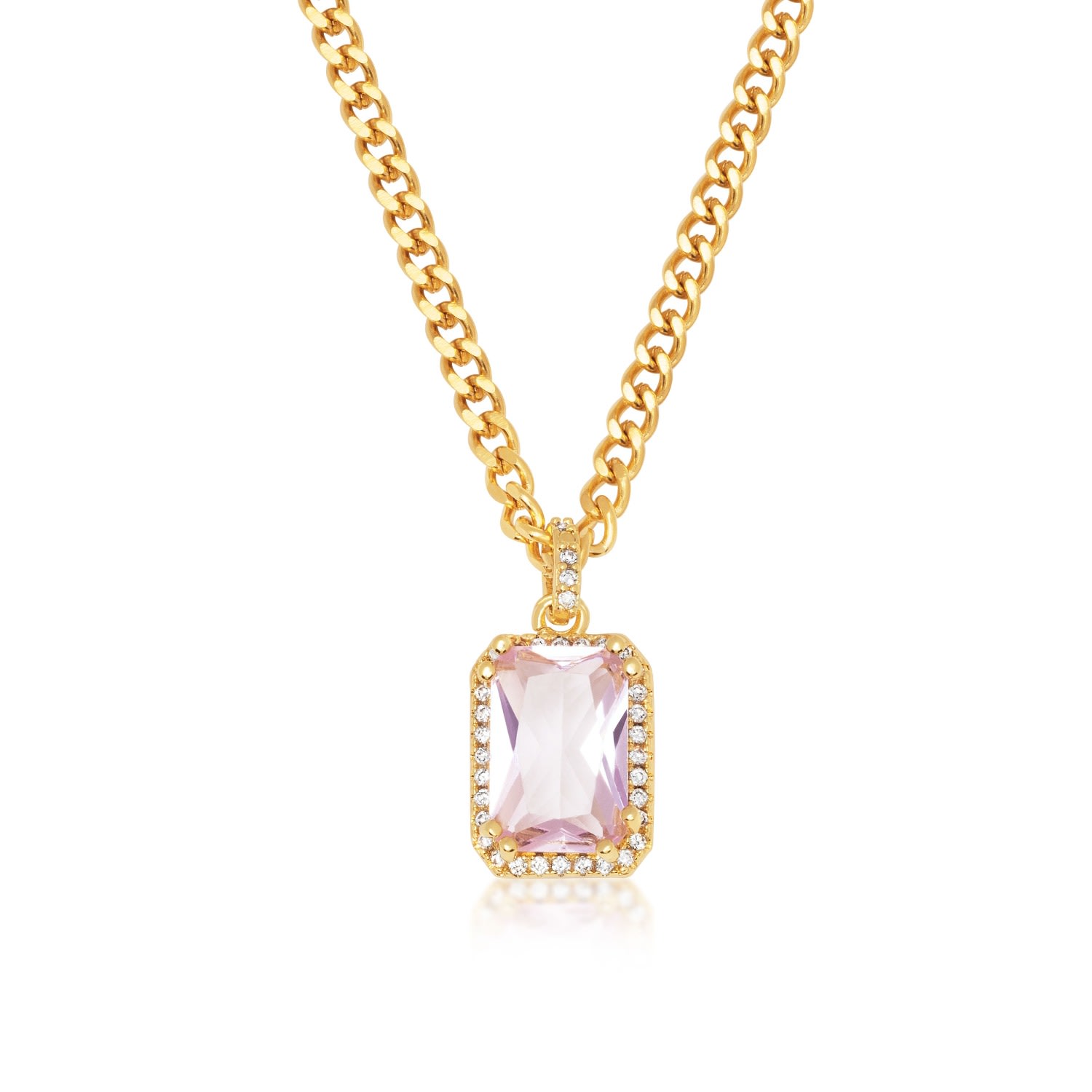 Gold Women’s Necklace With Pink Cz Diamond Nialaya