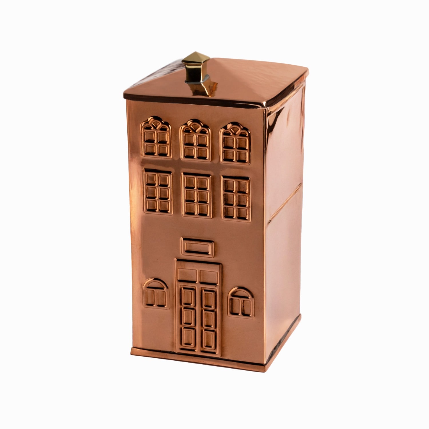 Anatoliacraft Brown Handmade Solid Copper House-shaped Storage Tin, Copper Decorative Jar