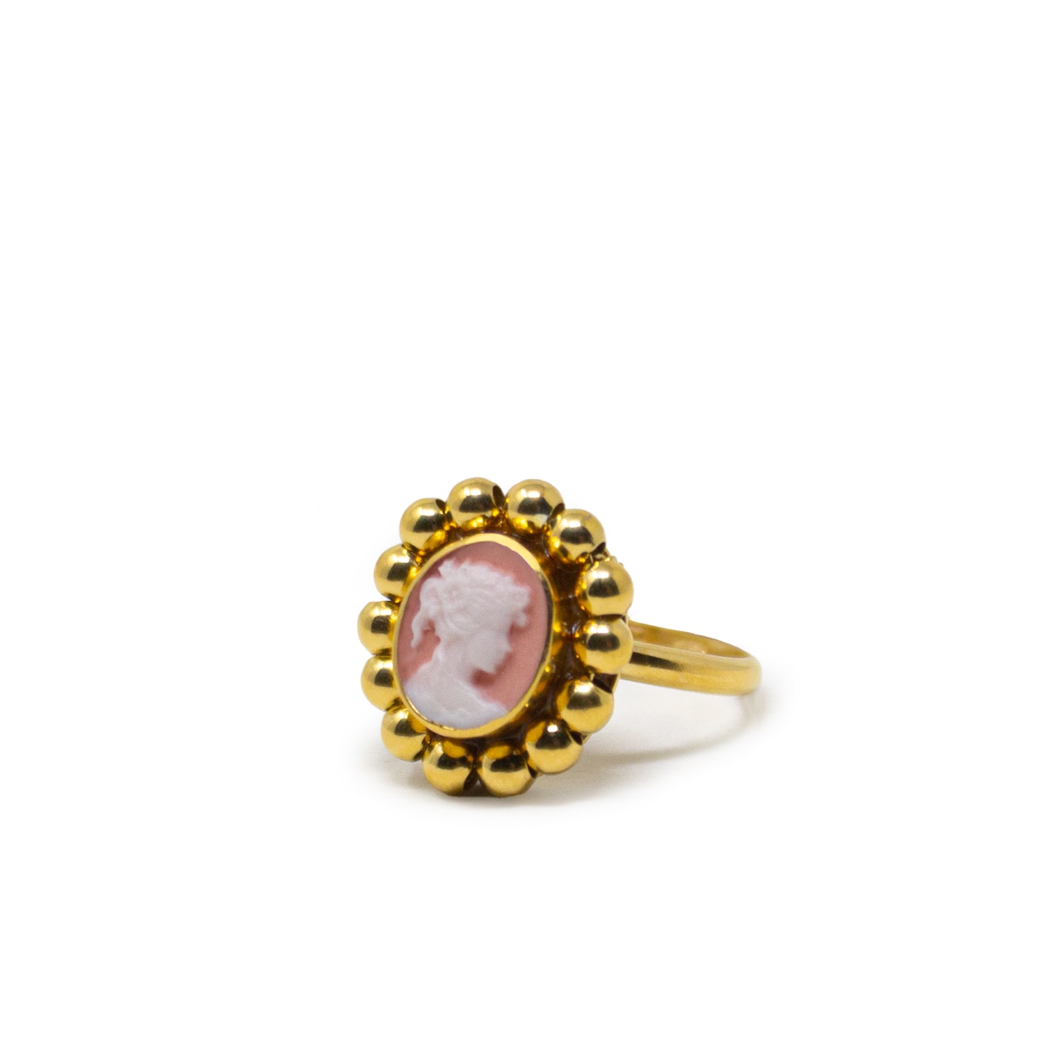 Women’s Pink / Purple / Gold Gold-Plated Pink Mini Cameo Beaded Ring Vintouch Italy