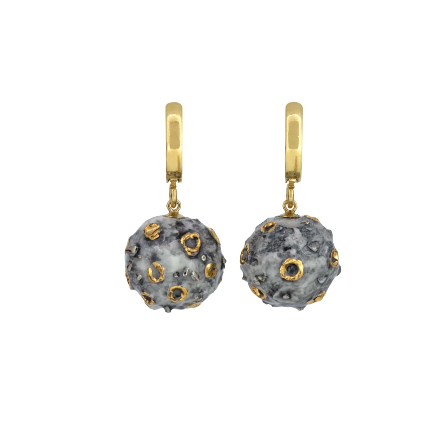 Women’s Gold / Grey / Silver Full Moon Round Drop Earrings - Gold & Platinum Accents Cj314