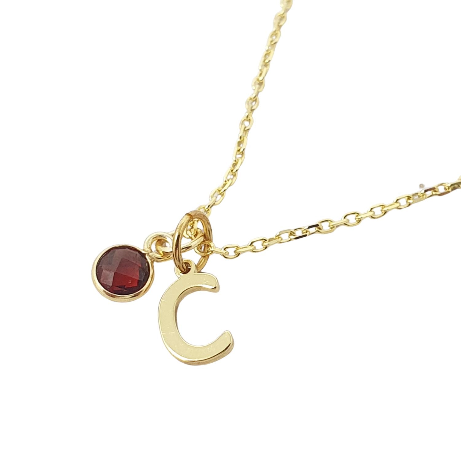 Harfi Women's Gold / Red Mini Garnet January Birthstone Gem And Initial Gold Plated Necklace In Multi