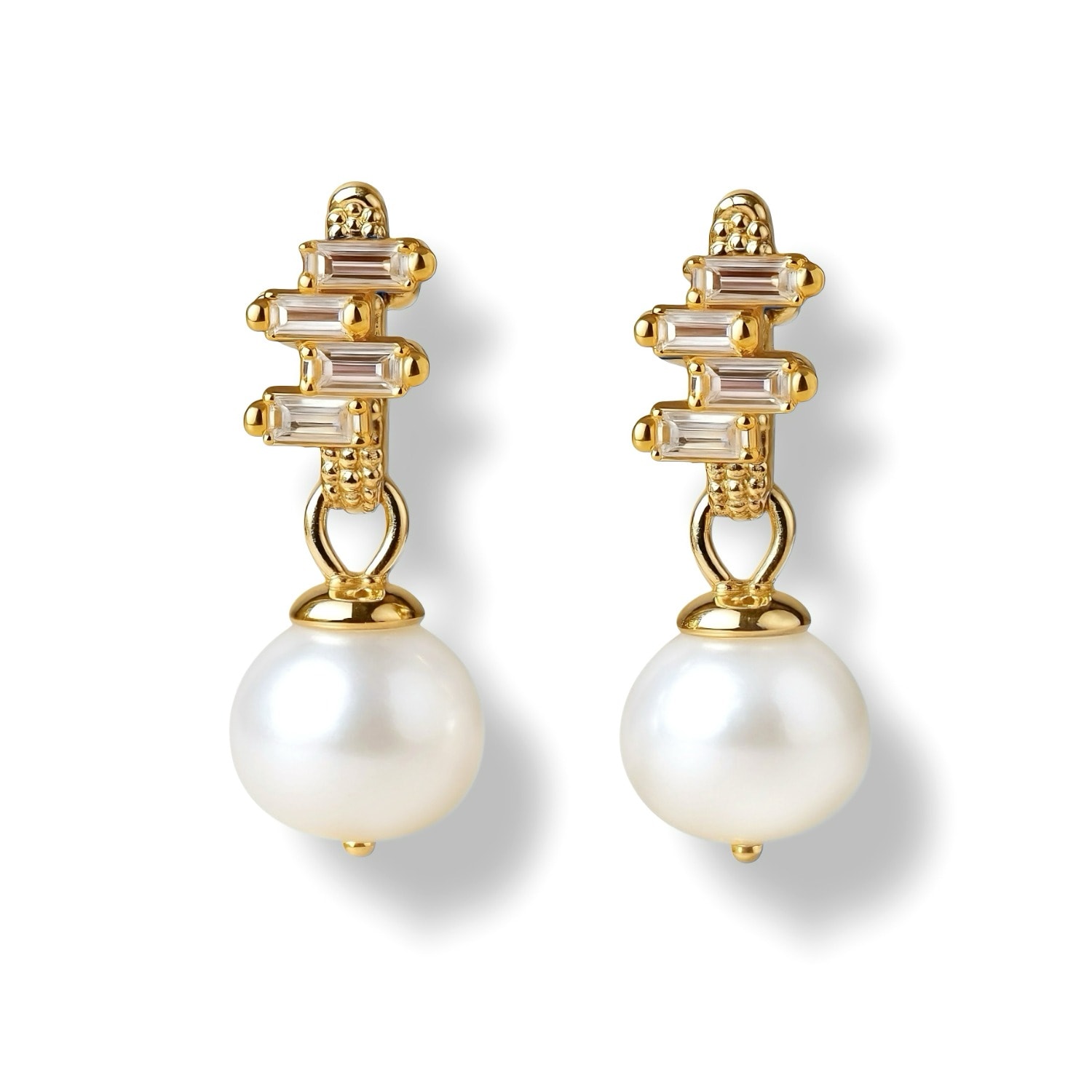 Ninemoo Women's Gold / White Sapphire Accent Pearl Drop Earrings In Gold
