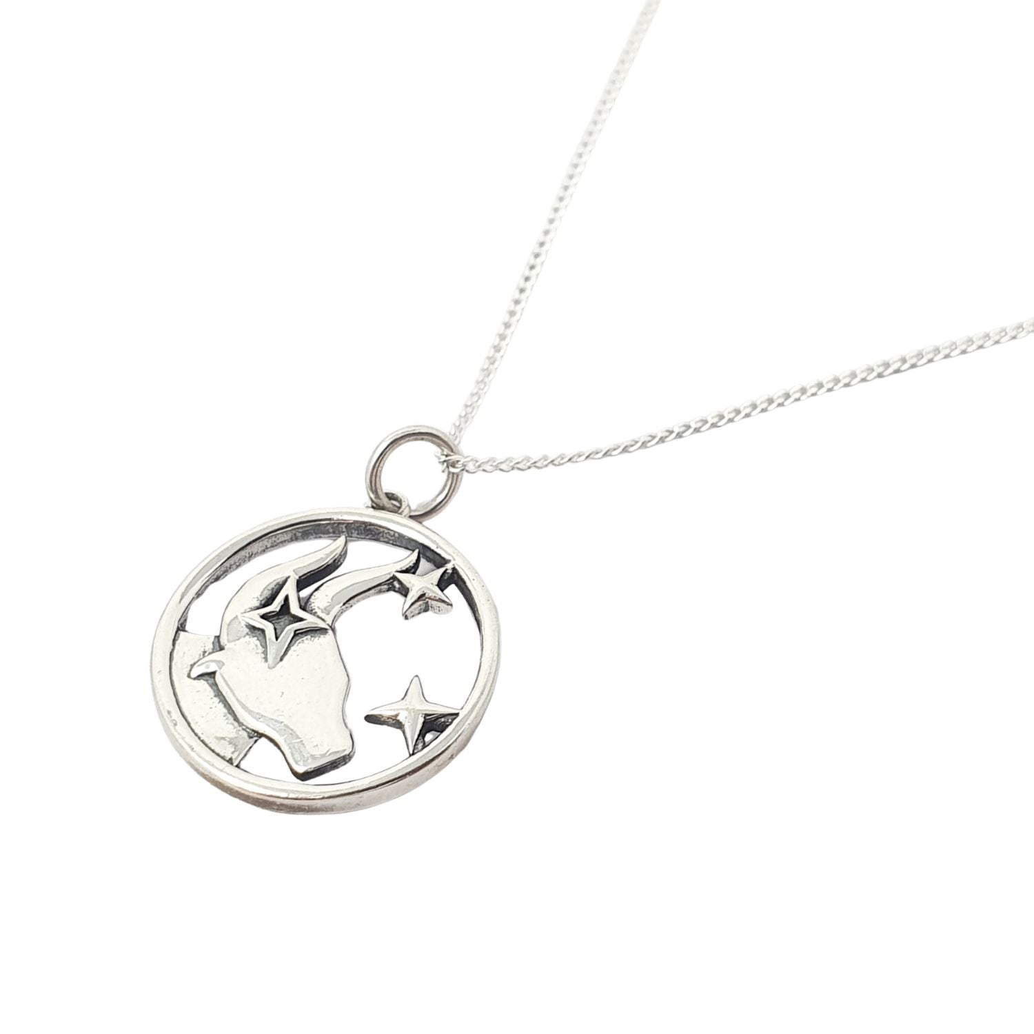 Women’s Taurus Zodiac Horoscope Charm Sterling Silver Necklace Harfi