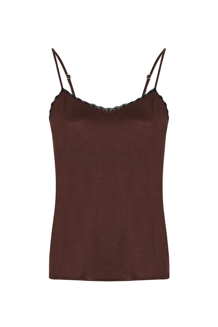 Women's Regular Satin-Look Strap Blouse - Brown | Large | Exquise