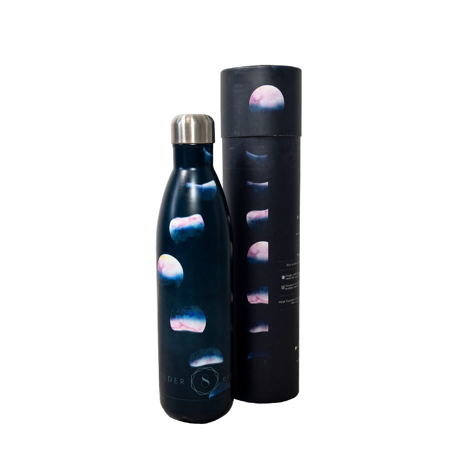 Women’s Black Bottle - Thermo Double Walled Stainless Steel-Moon Solace One Size Holdereight Yoga