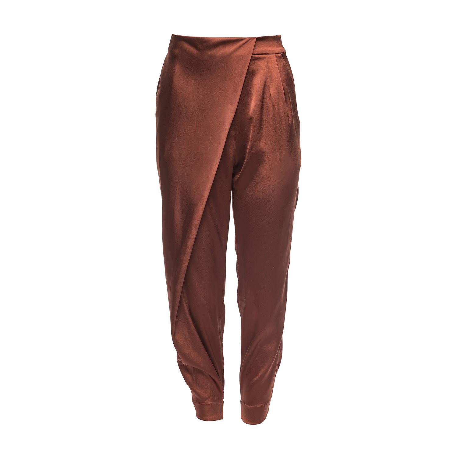 Vasiliki Atelier Women's Brown Crystal Wrap Satin Pants