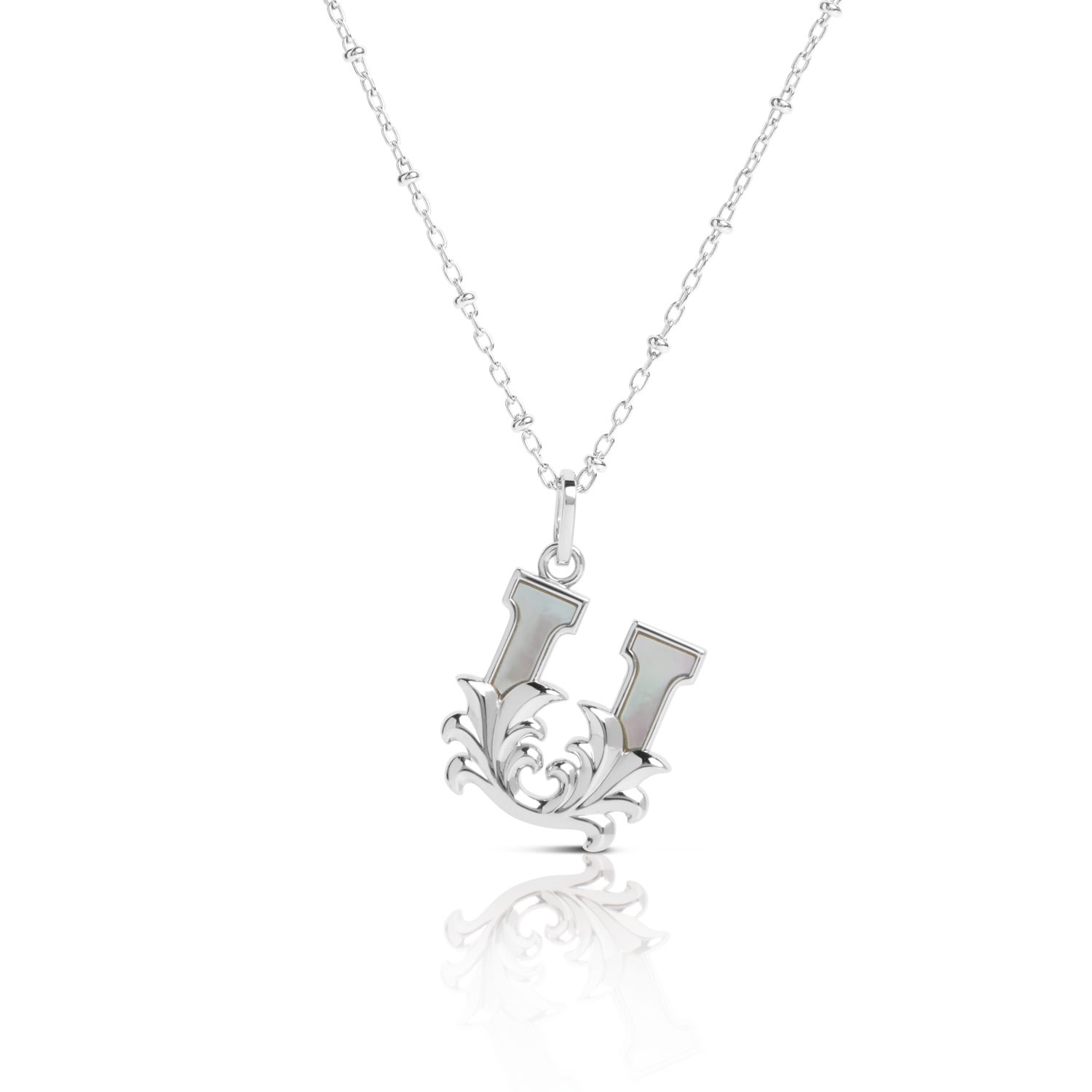 Kasun Women's Solid Silver U Initial Necklace With Mother Of Pearl In Silver