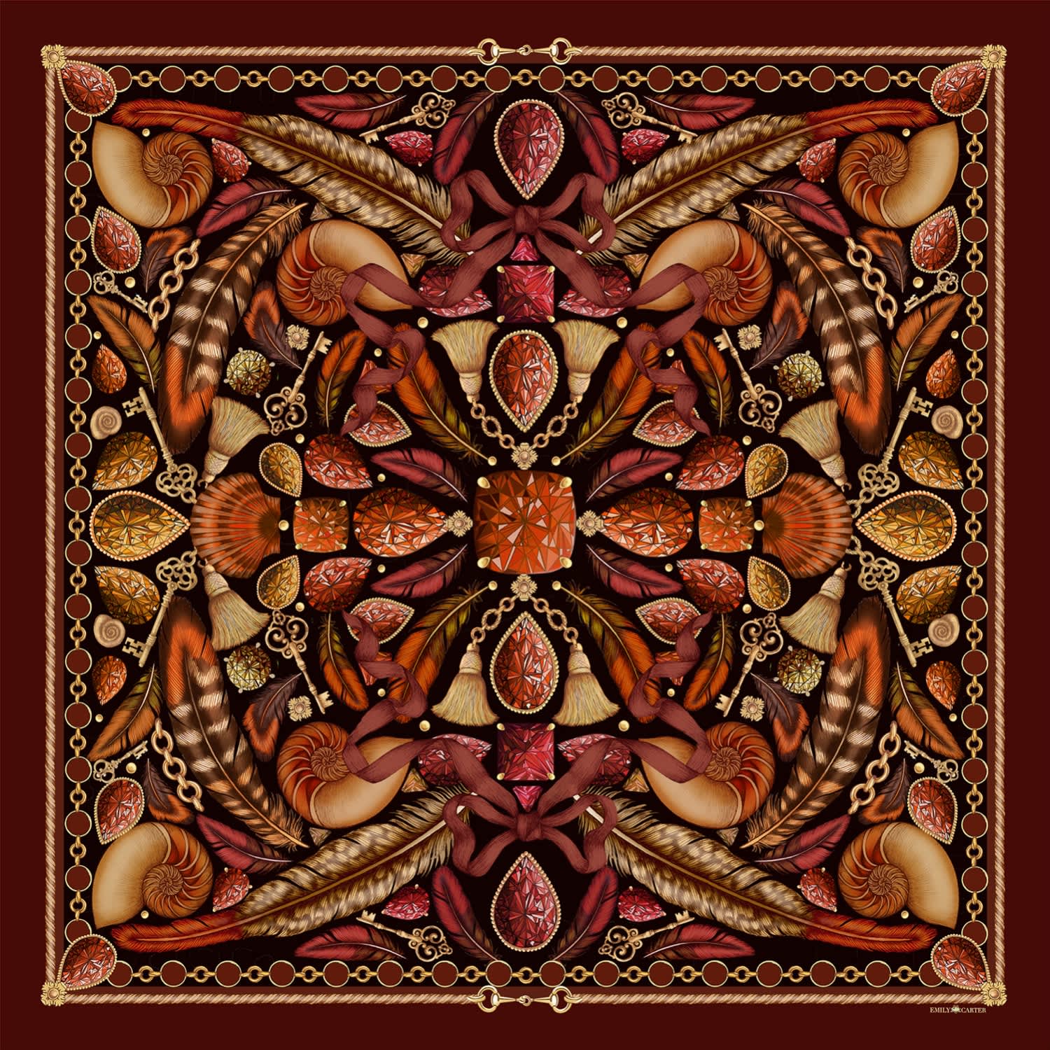 Emily Carter Women's Brown / Gold The Feather Baroque Scarf - L In Multi