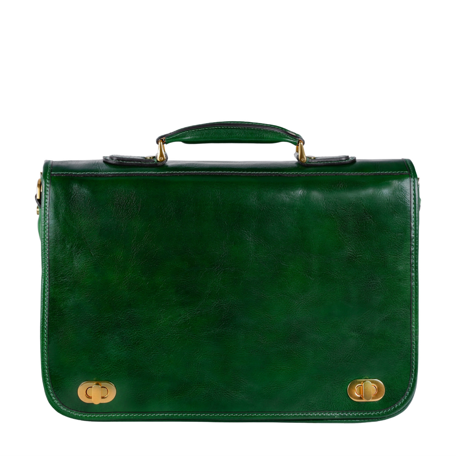 Time Resistance Men's Green Leather Briefcase Laptop Bag - Illusions In Green