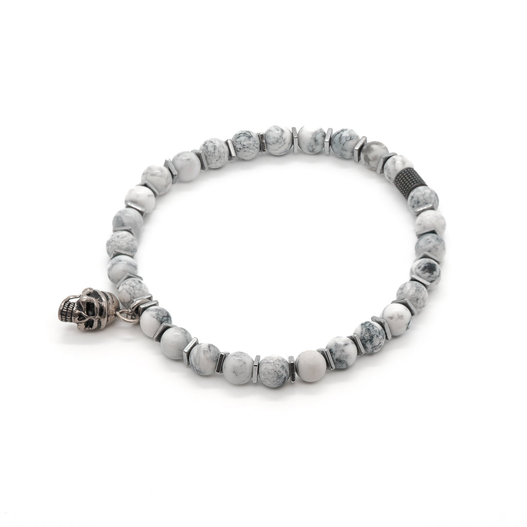 Women’s White / Silver Men’s Spiritual Beaded Skull Bracelet Ebru Jewelry