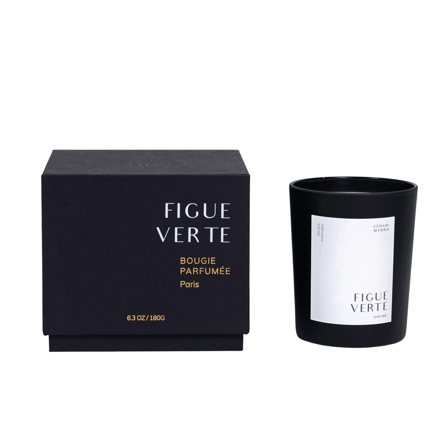 White Figue Verte Bougie Parfume Cedar and Myrrh