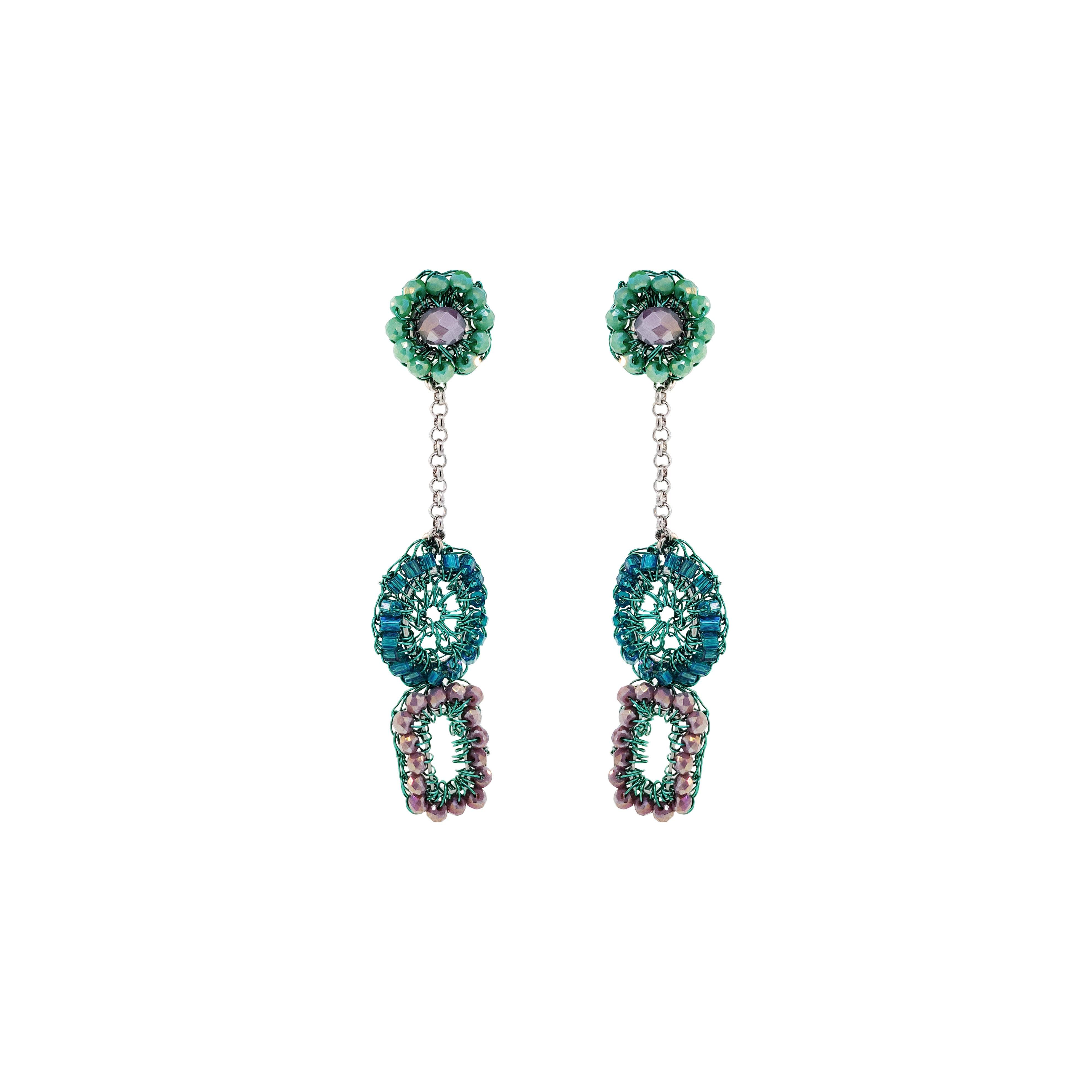 Lavish By Tricia Milaneze Women's Green / Blue / Pink Neon Turquoise Mix Tyche Mini Handmade Crochet Earrings