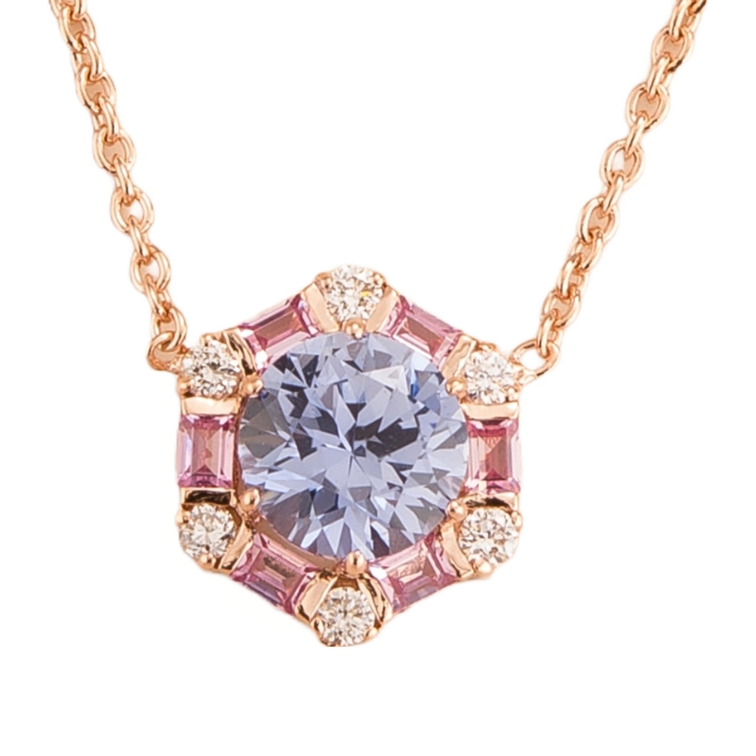 Women’s Blue / Pink / Purple Melba Rose Gold Necklace Ceylon Blue Sapphire, Pink Sapphire, Diamond Juvetti