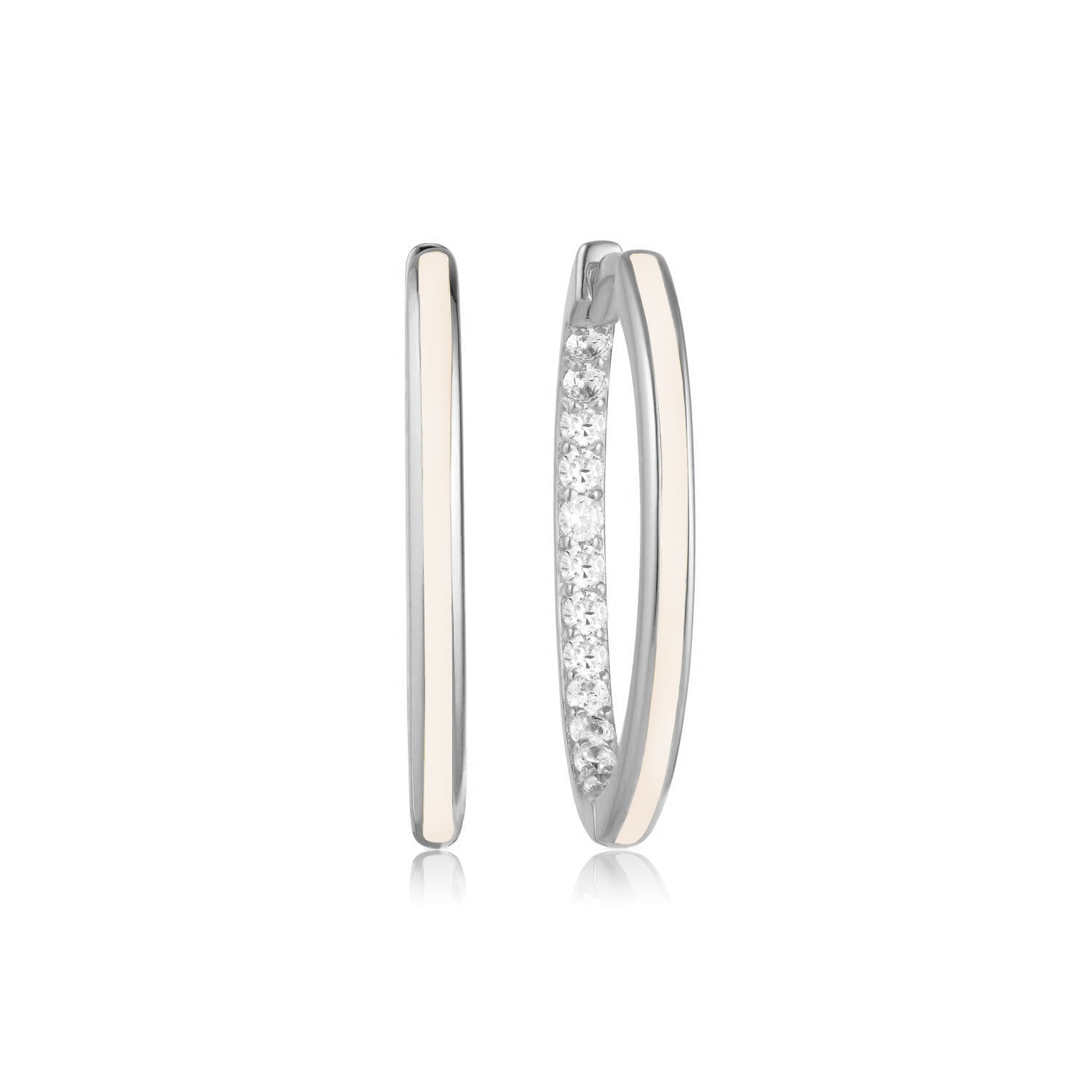 Gold Trip Women's Neutrals / Silver Large Nude Enamel Hoop Earrings In Silver In Metallic