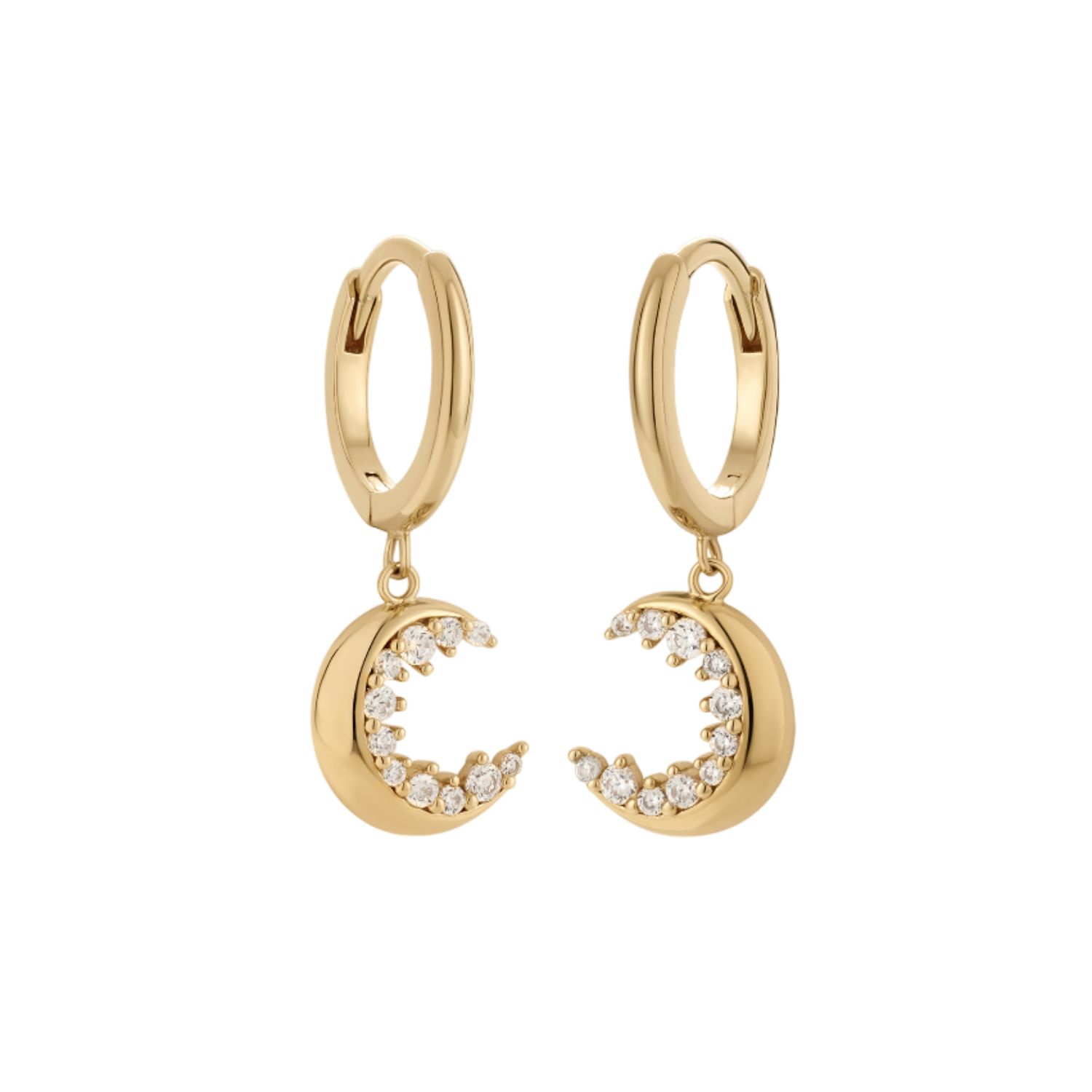 Vanchi Ltd Women's Crescent Moon Crystal Charm Hoops In Gold In Gold