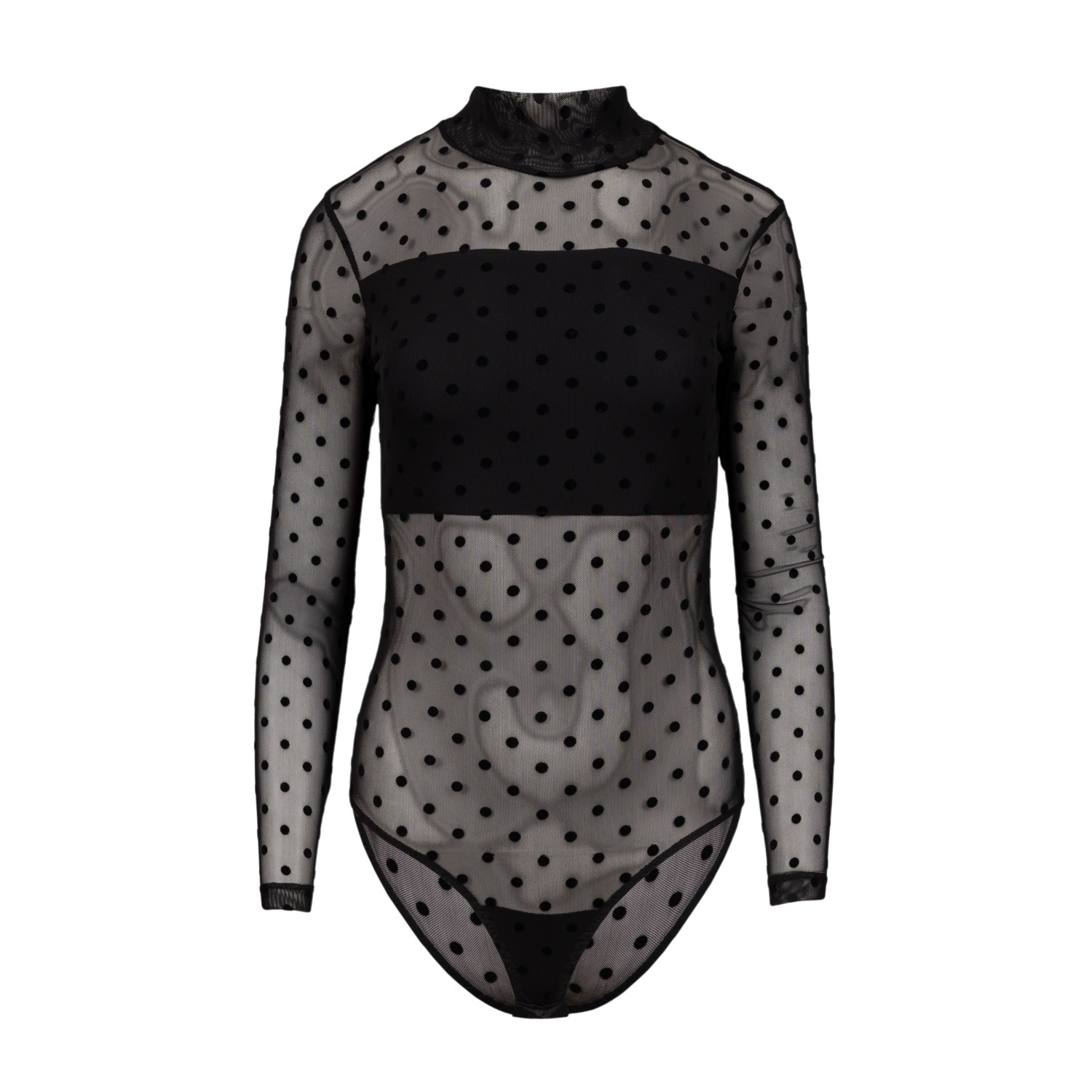 Oh!zuza Night&day Women's Black Sheer Bodysuit With Turtleneck - Polka Dot Soft Tulle In Black