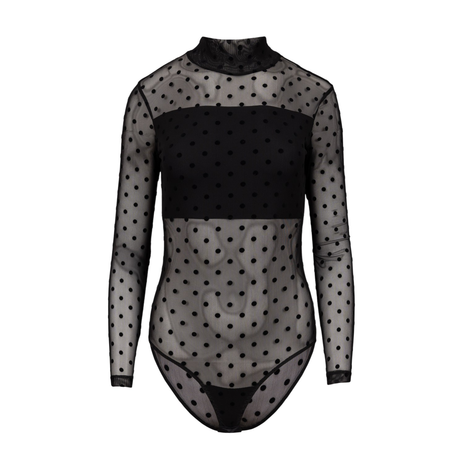 Women’s Black Sheer Bodysuit With Turtleneck - Polka Dot Soft Tulle Extra Small Oh!Zuza Night & Day