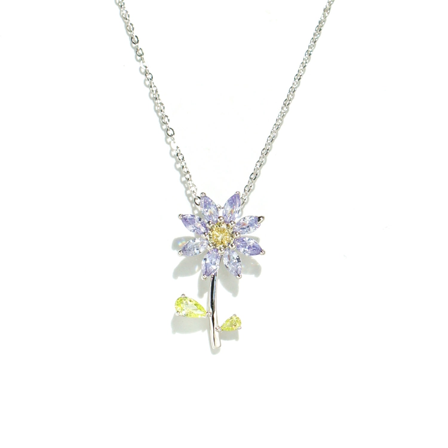 I'mmany London Women's Pink / Purple Garden Tales Crystal Daisy Sterling Silver Pendant Necklace, Lilac