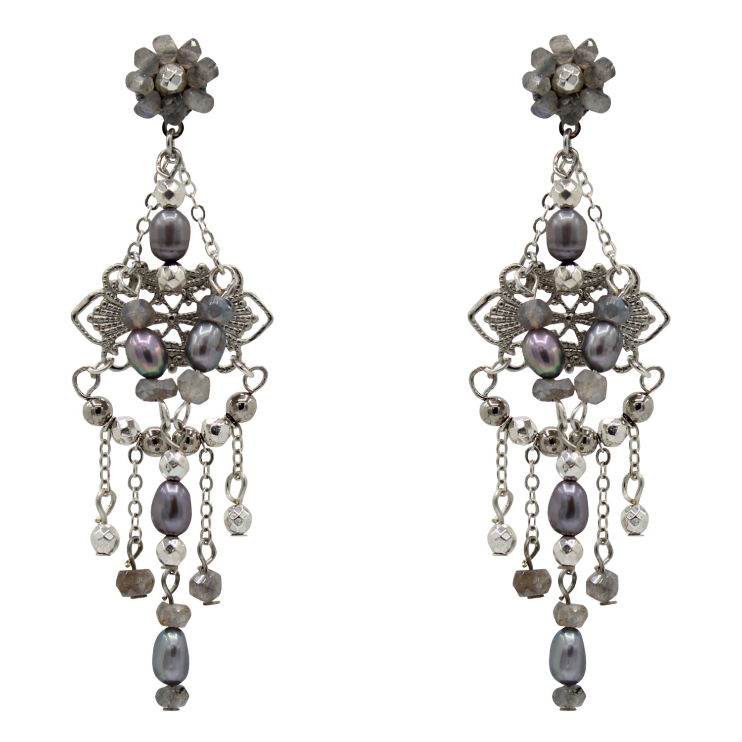 MILLIANNA - Valedon Petite Hand Beaded Pearl Earrings Silver