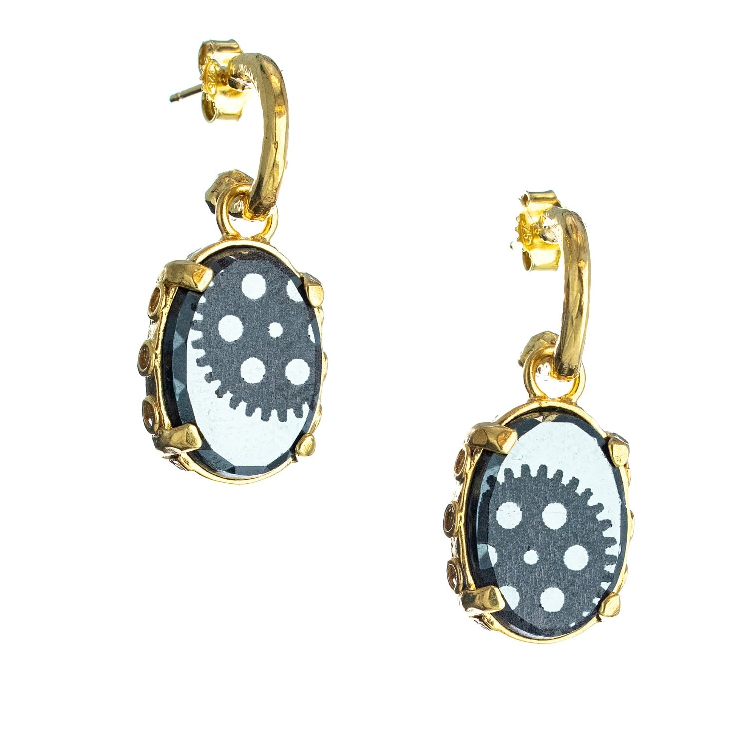 Gem Kingdom Women's Gold / Silver Gold Plated Earrings - Engraved In Brown