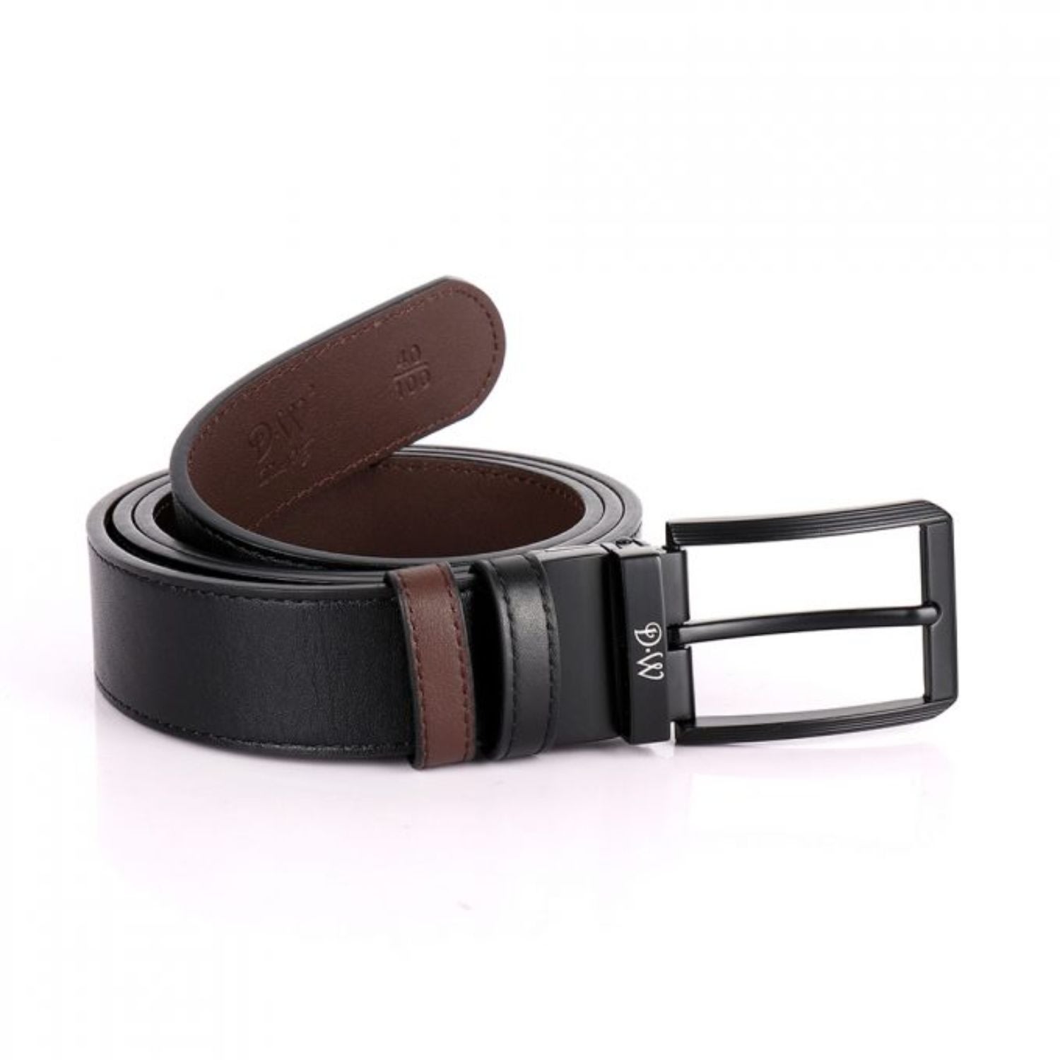 Men’s Reversible Matte Black Buckle Belt With Pattern - Black Brown 38" David Wej