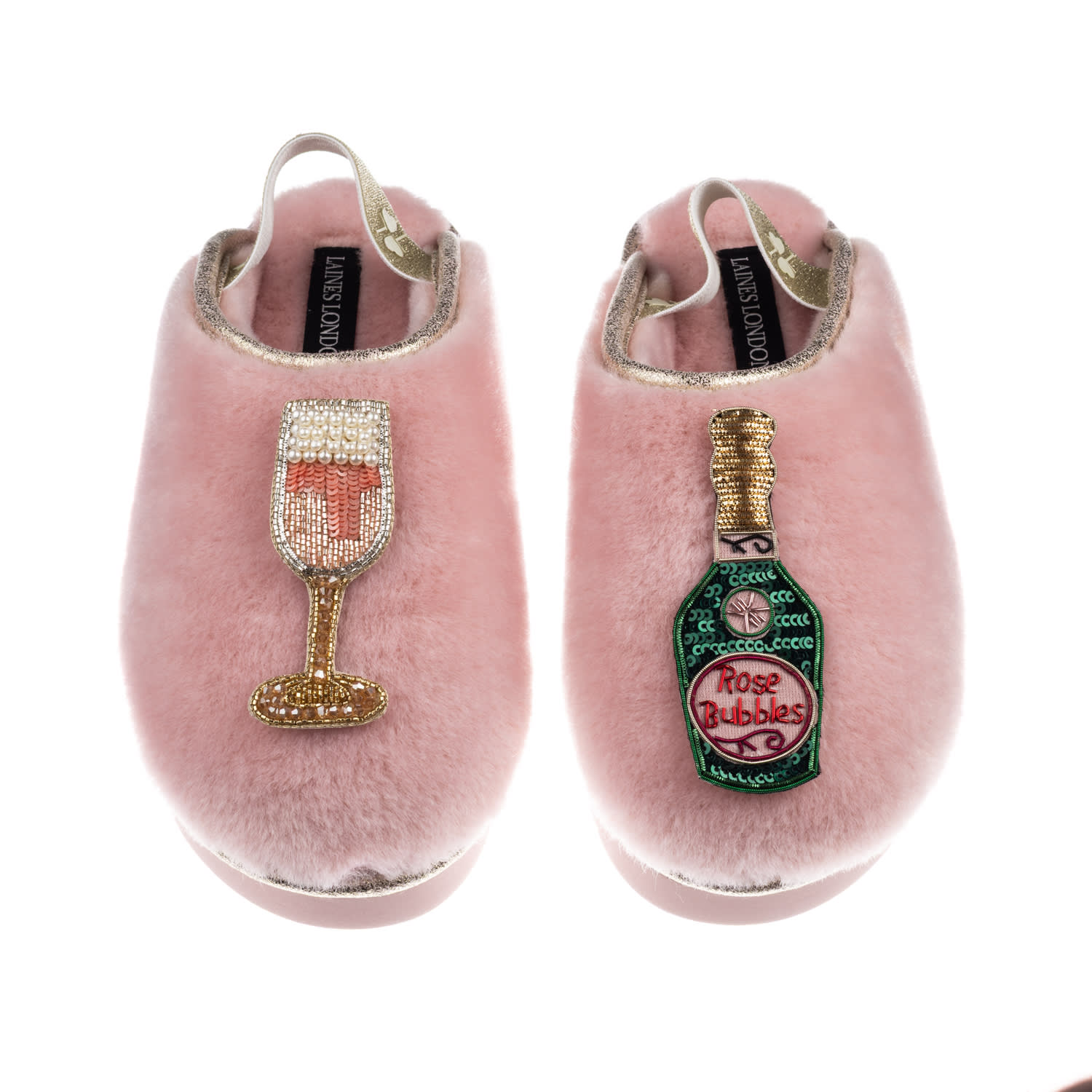 Laines London Women's Gold / Pink Flatform Cloud Slippers With Pink Champagne & Glass Brooches - Dusky Pink In Pink