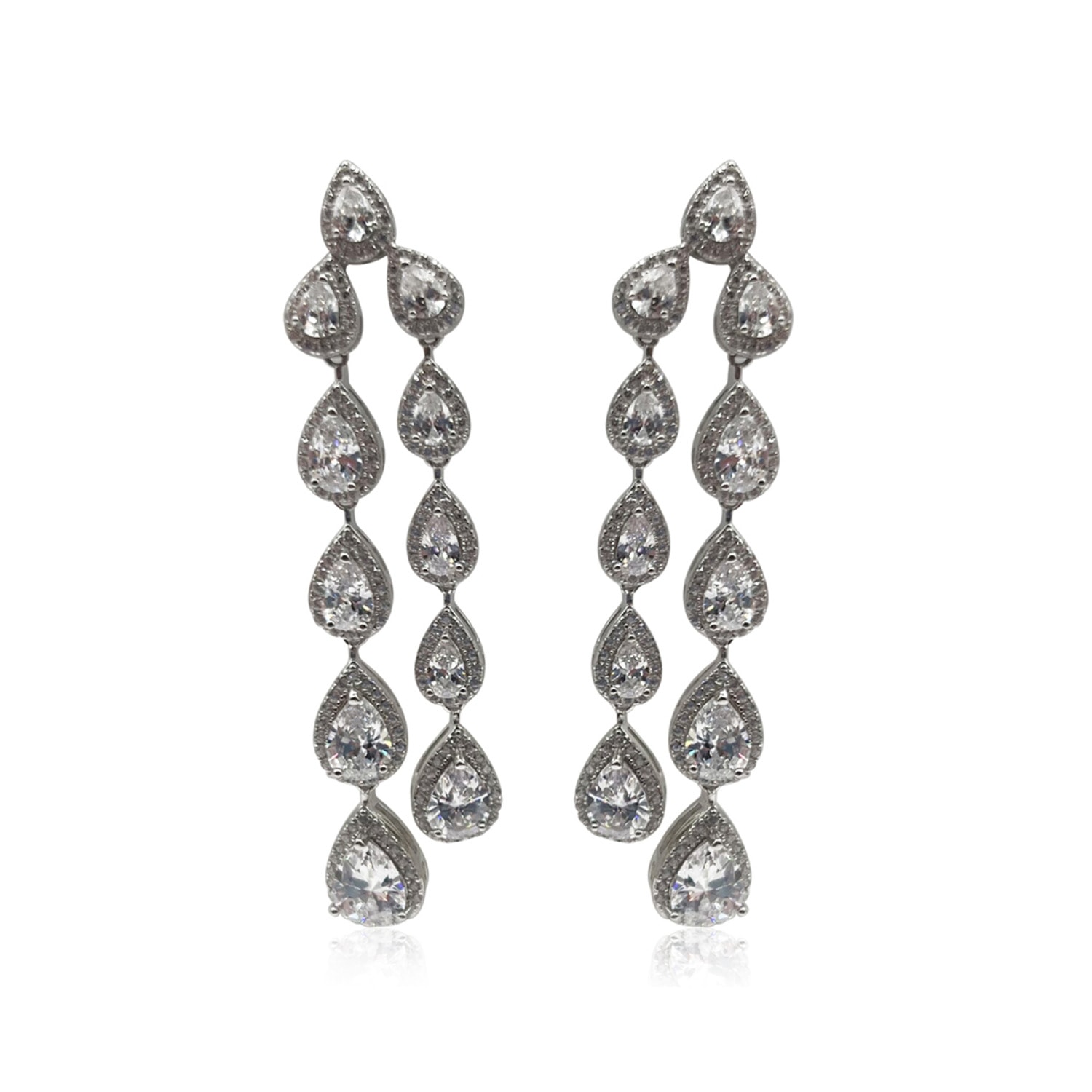 Michael Nash Jewelry Women's Neutrals Diamond Pear Drop Earrings Set In Sterling Silver In Gray