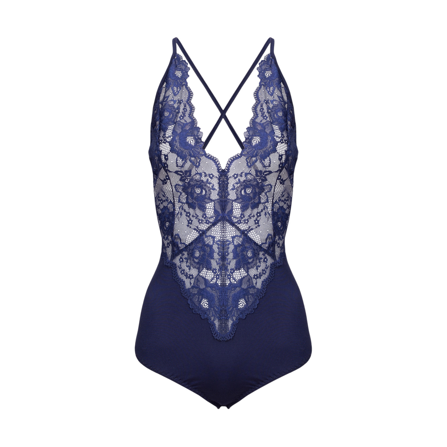 Navy Blue Bodysuit - Soft Viscose & Delicate Lace | Oh!Zuza