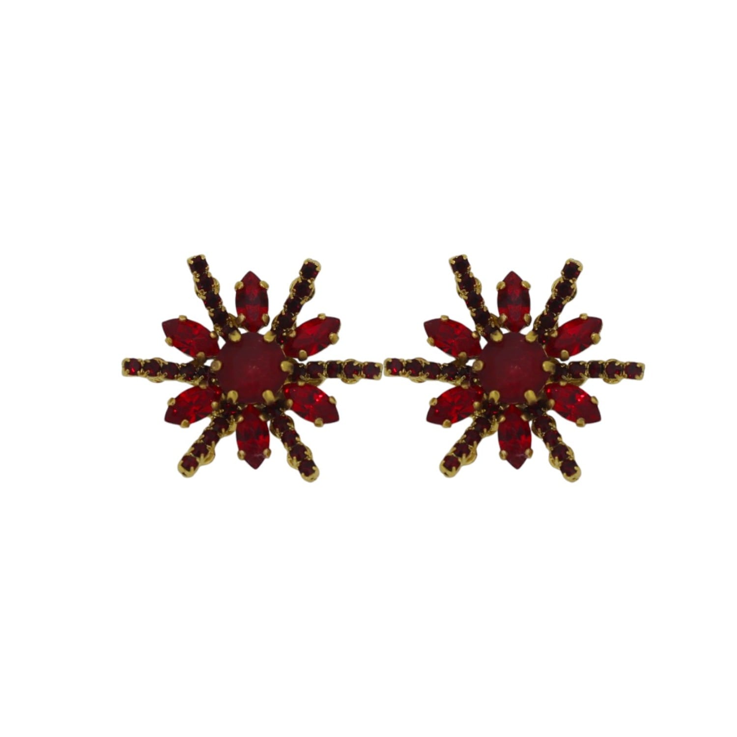 Vickisarge Women's Gold / Red Yuletide Red Burst Earrings - Pierced In Multi