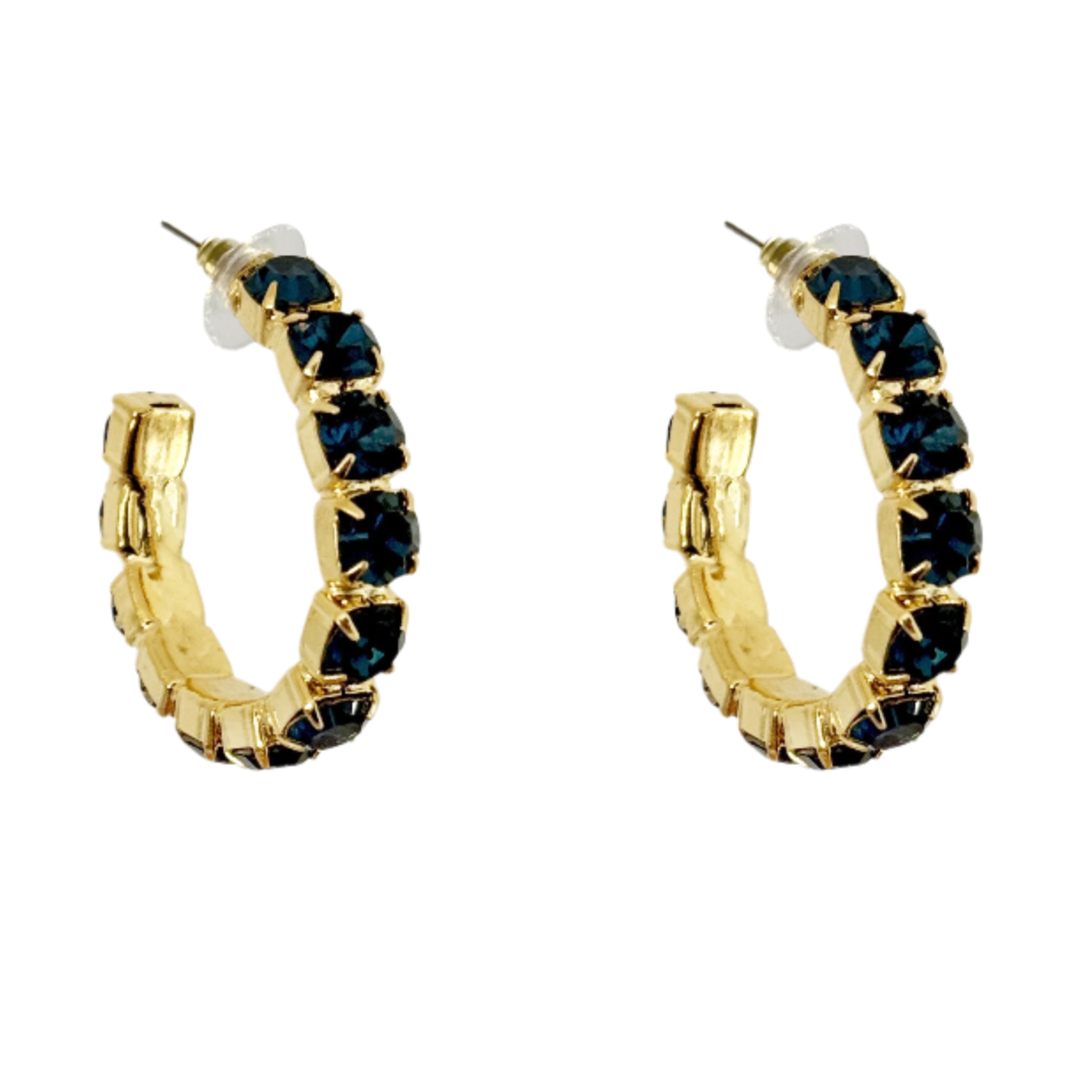 Laura Gray Women's Dark Blue Crystal Hoop Earrings