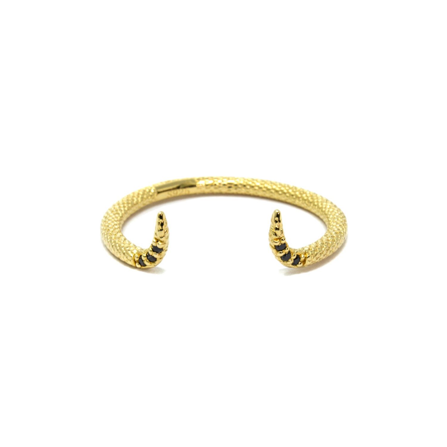 Nasi Silver Women's Black / Gold Adjustable Fishtail Ring- Onyx, Gold In Multi