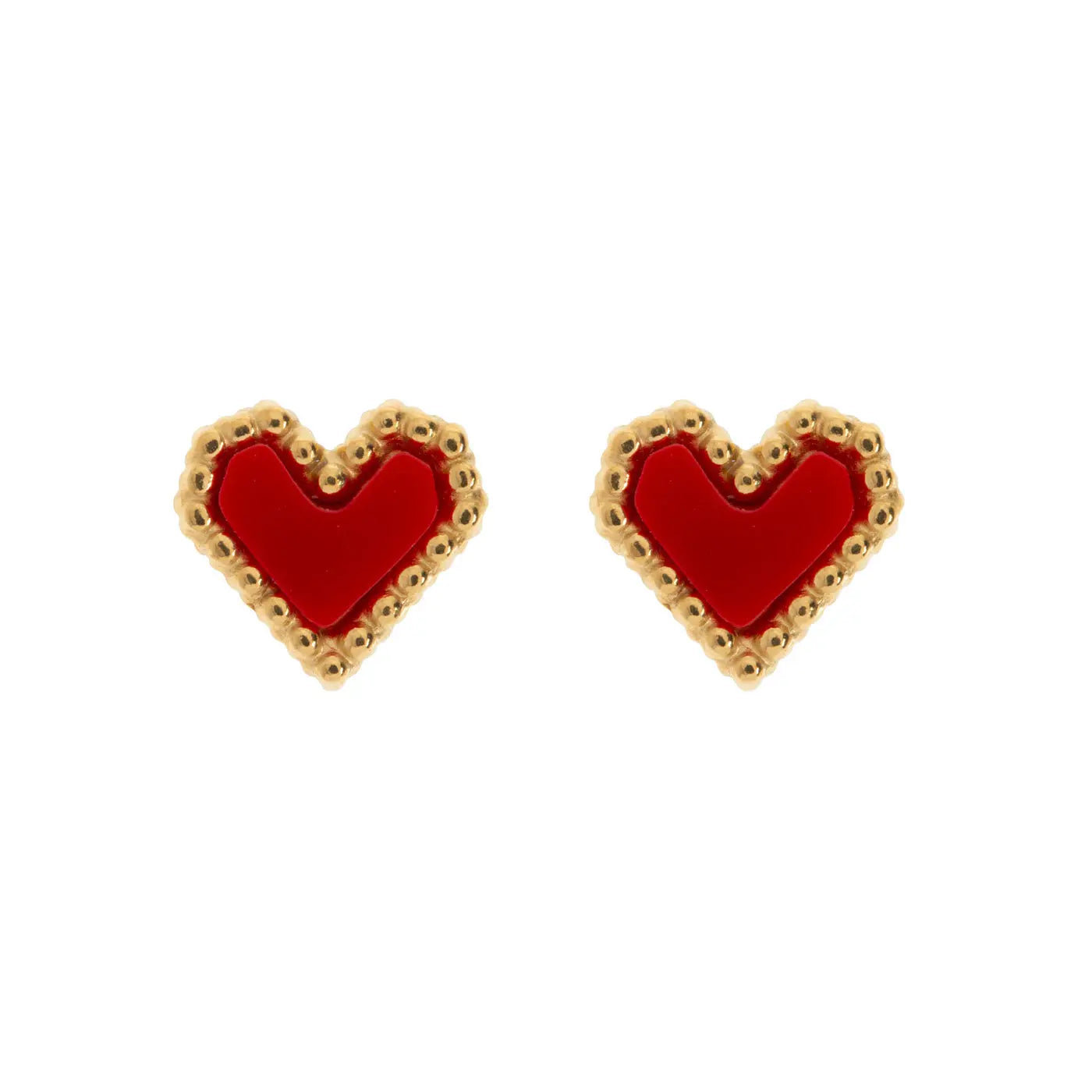 Timi Of Sweden Women's Gold / Red Sarah - Red Heart Stud Earring Stainless Steel
