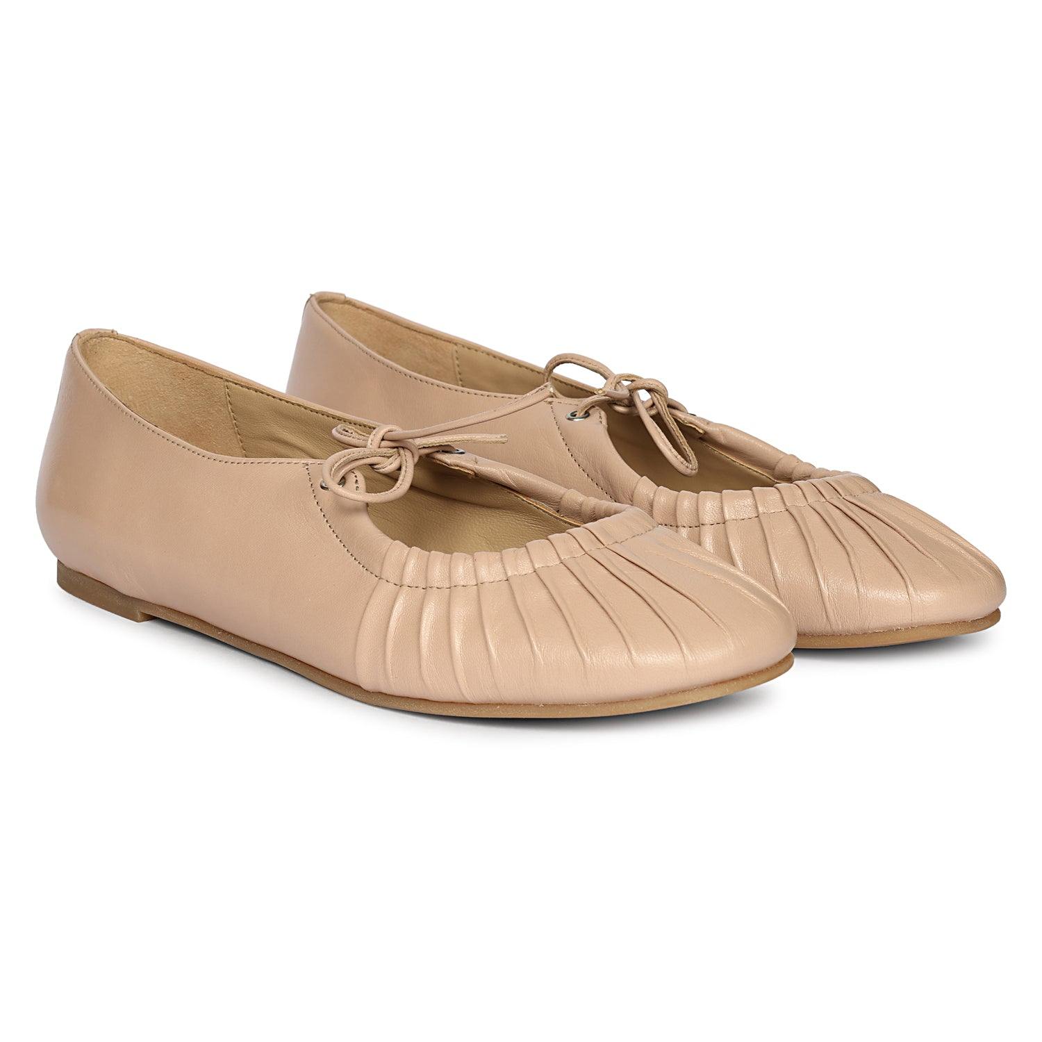 Jelavu Ellie Tied Bow Ruched Ballerina In Brown