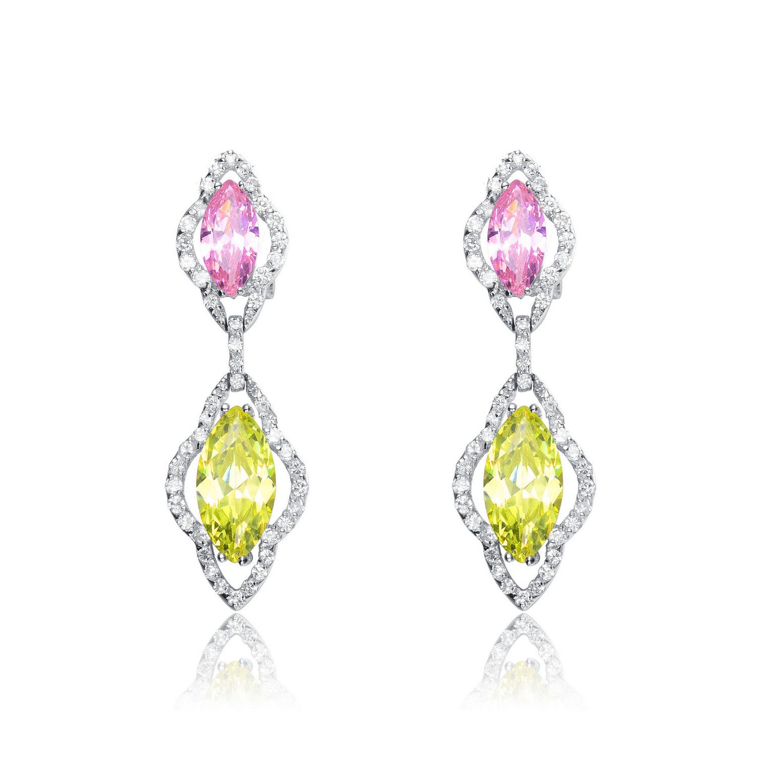 Women’s White / Pink / Purple Dauphine Rose Cz Silver Drop Earrings Genevive Jewelry