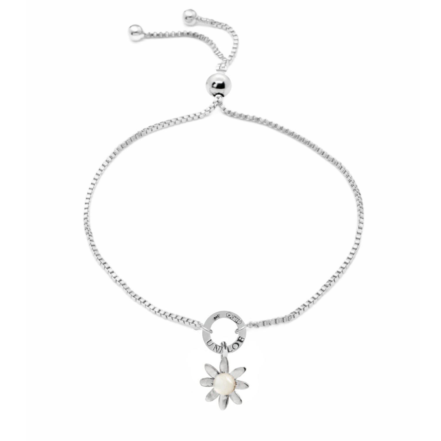 Unaloe Women's Daisy Bracelet In Silver With Pearl