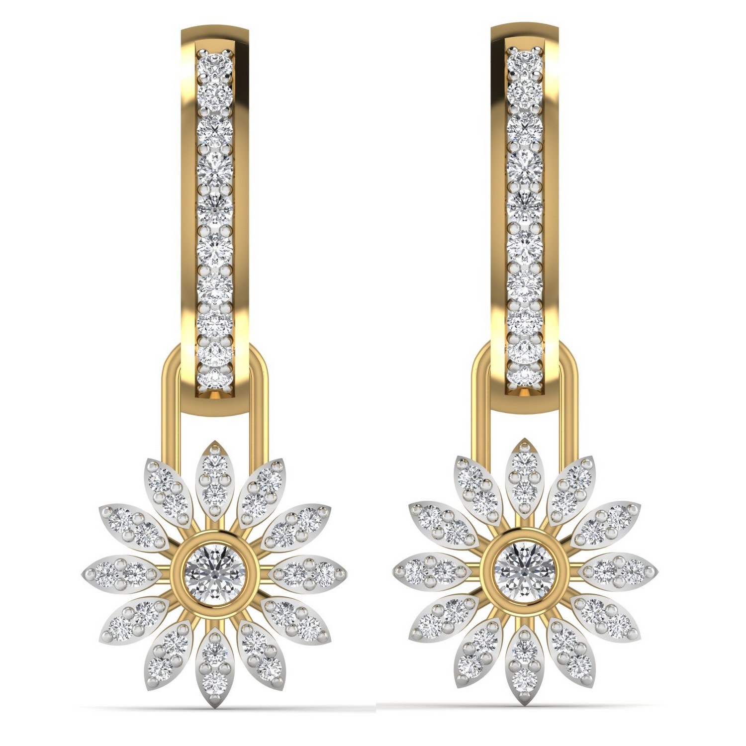 Women’s Yellow / Orange / Gold Yellow Gold Diamond Hoops With Removable Charm. Flora Daisy Earrings Cervin Blanc