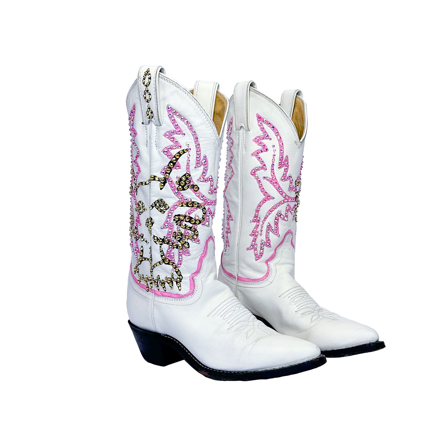 Acid Cat Women's White / Pink White Kitty Sparkle Vintage Cowboy Boot In Multi
