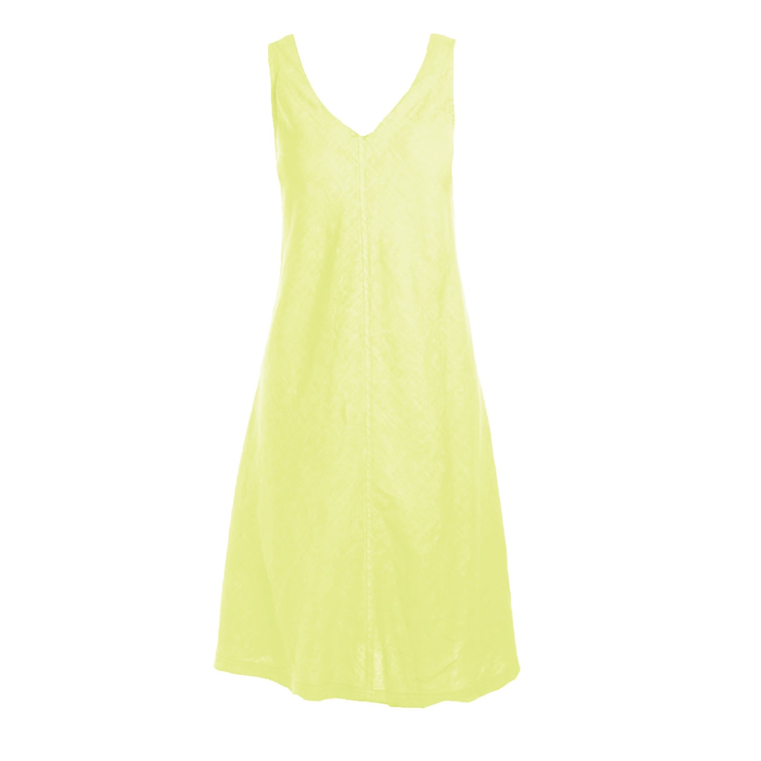 Haris Cotton Women's Yellow / Orange “v” Neckline Flared Linen Dress - Lime