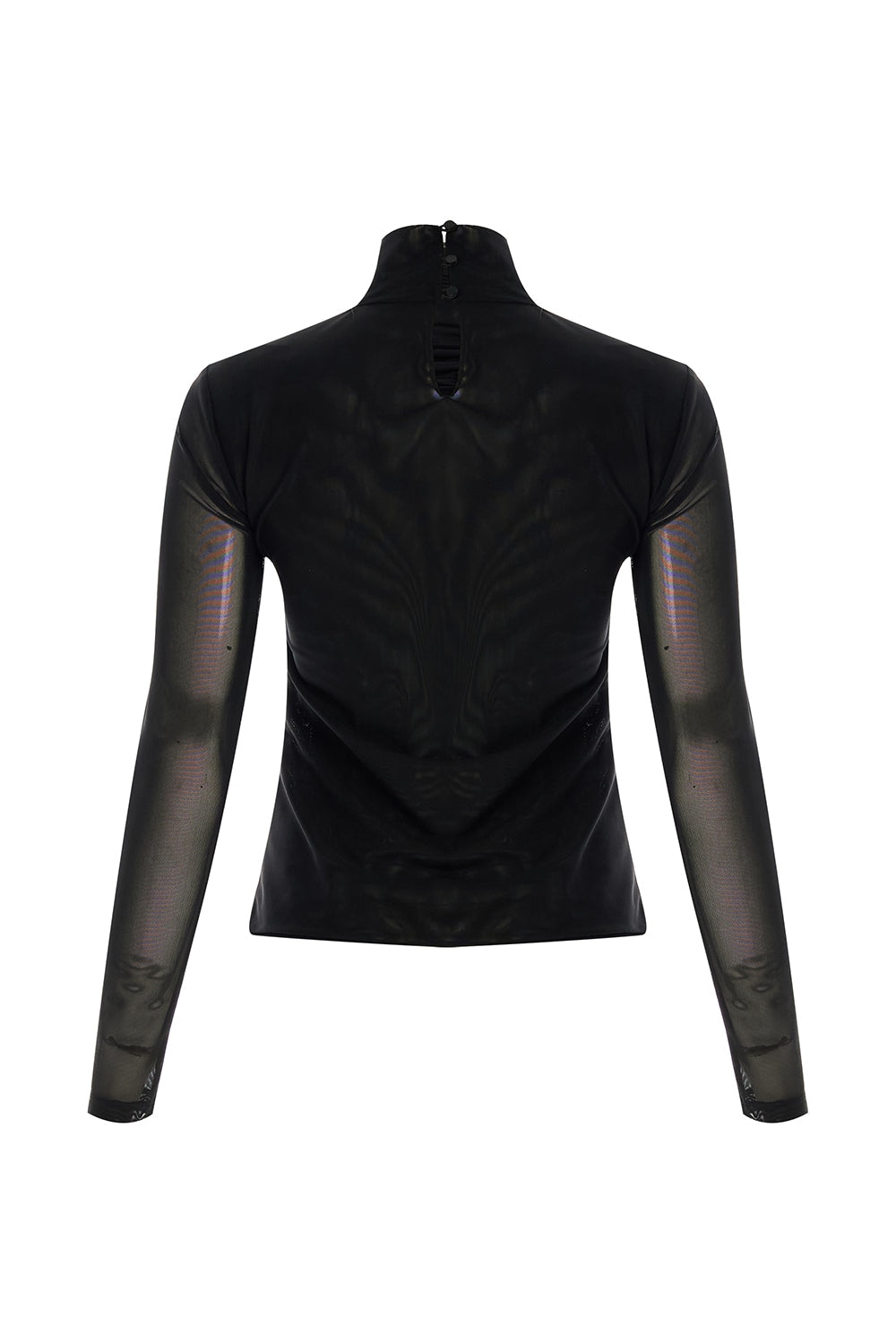 Women's Black / Brown Drew Draped Mesh Turtleneck Blouse