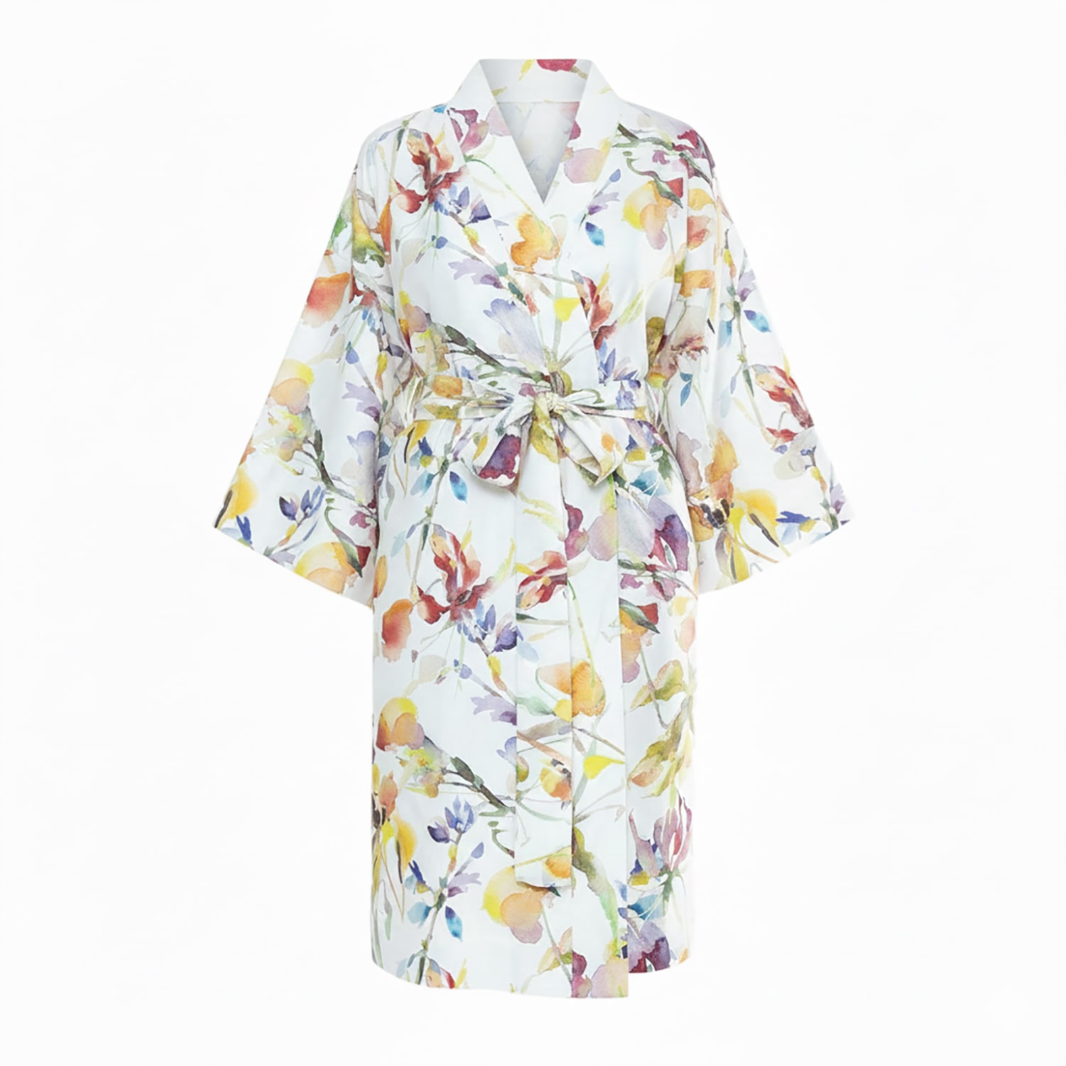 Decoflux Home Women's Cotton Sateen Kimono Robe Rainbow White