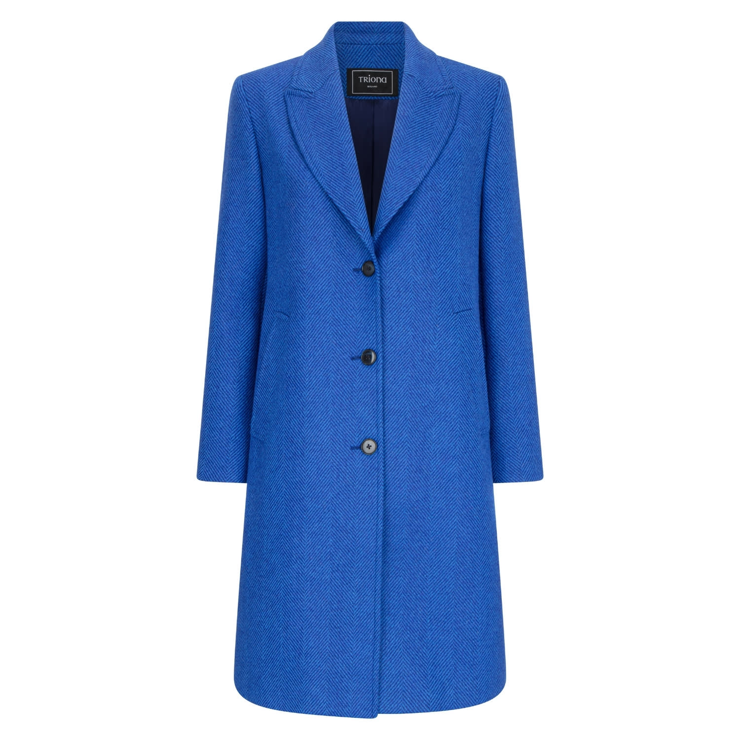 Triona Women's Cobalt Blue Herringbone Shannon Tweed Knee Coat In Blue