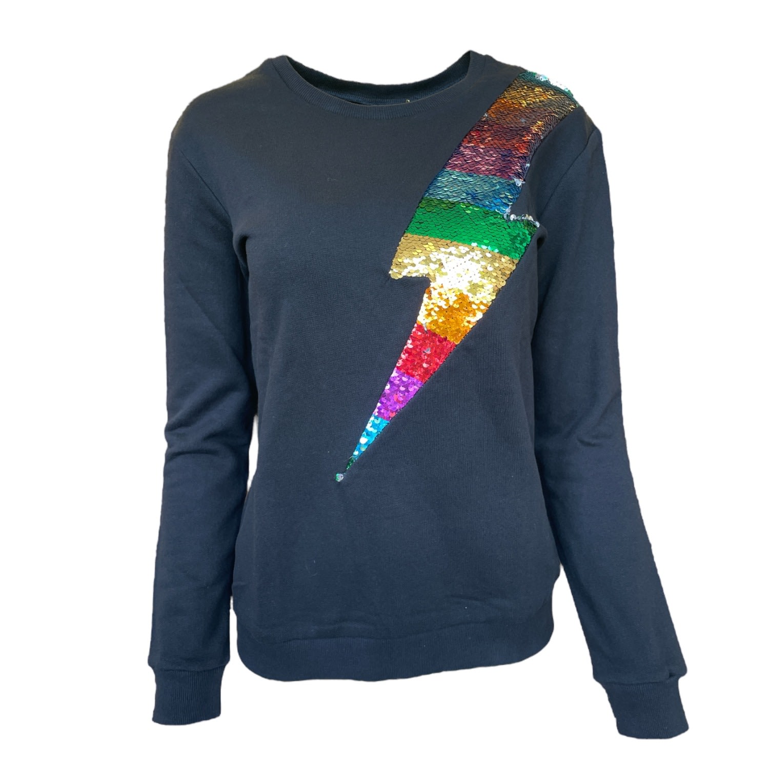 Any Old Iron Women's Black Rainbow Reversible Silver Sequin Lightning Sweatshirt In Black