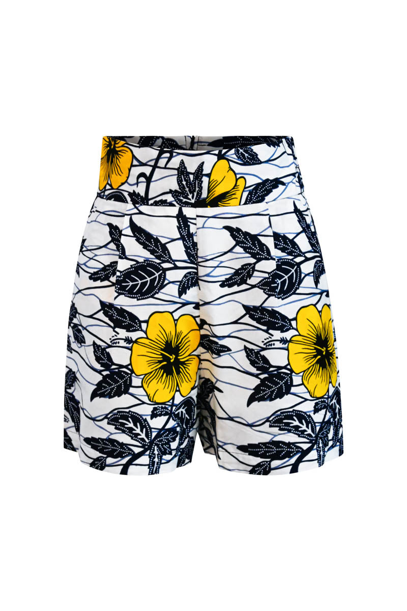 White / Yellow / Orange Firdawasi Shorts Yellow And White Hibiscus Print Extra Small Oliveankara