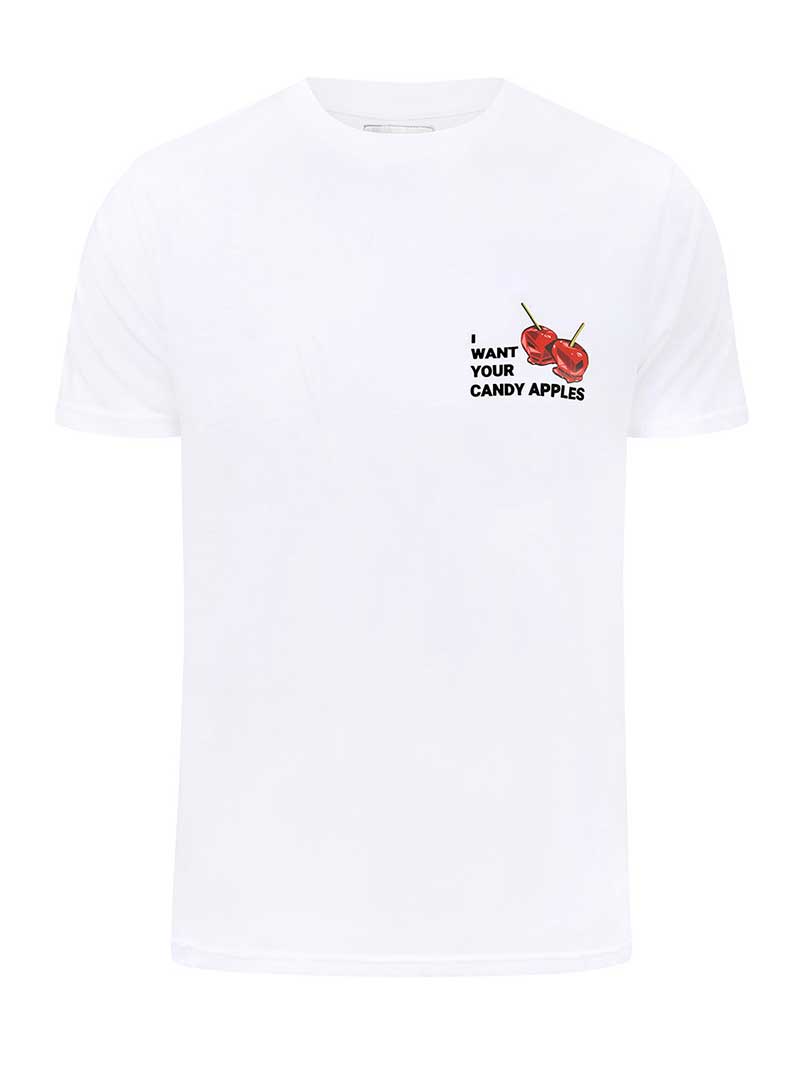 Blonde Gone Rogue Candy Apple Graphic Print Mens Organic Cotton T-shirt In White