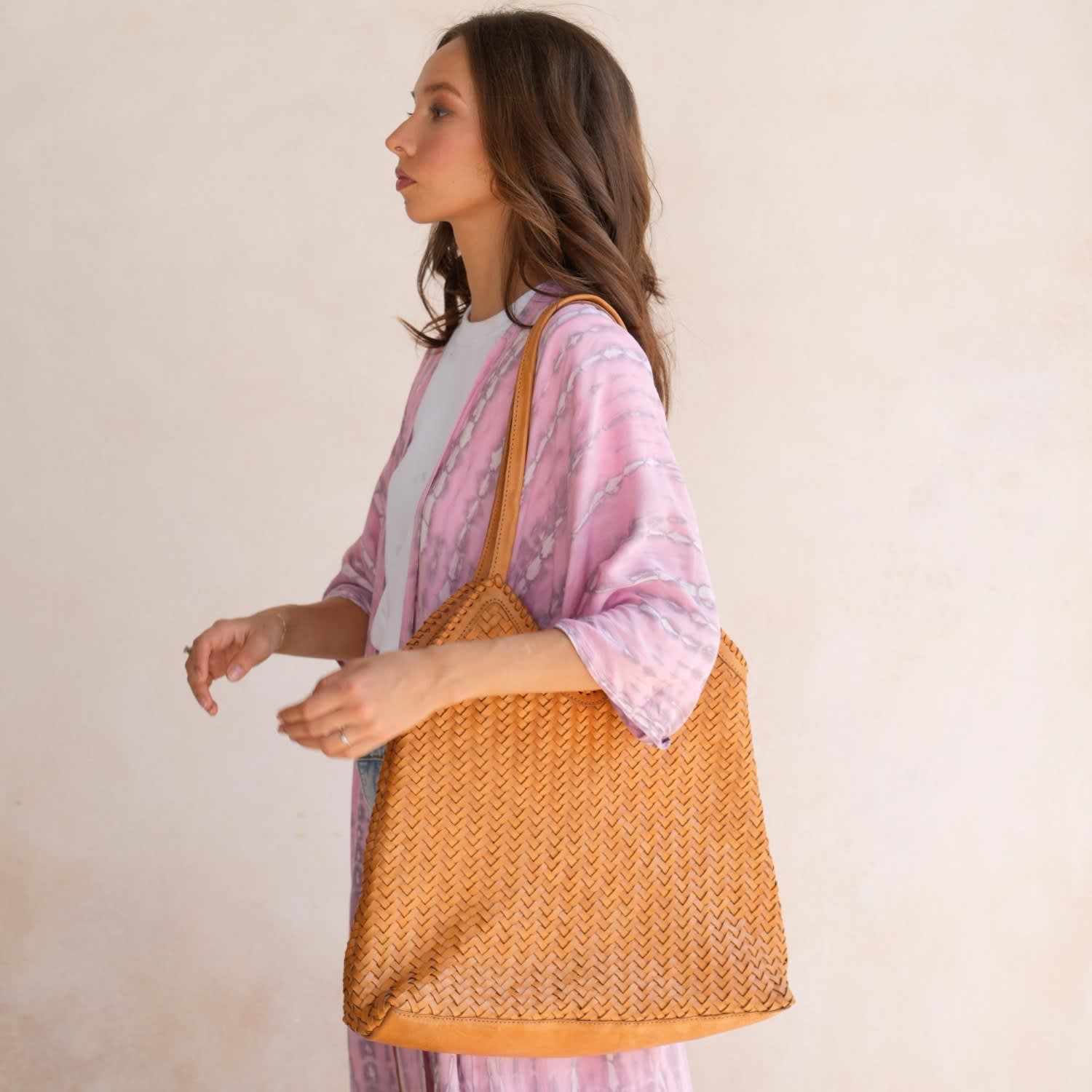 Carmen Handwoven Leather Tote | Pink Haley | Wolf & Badger